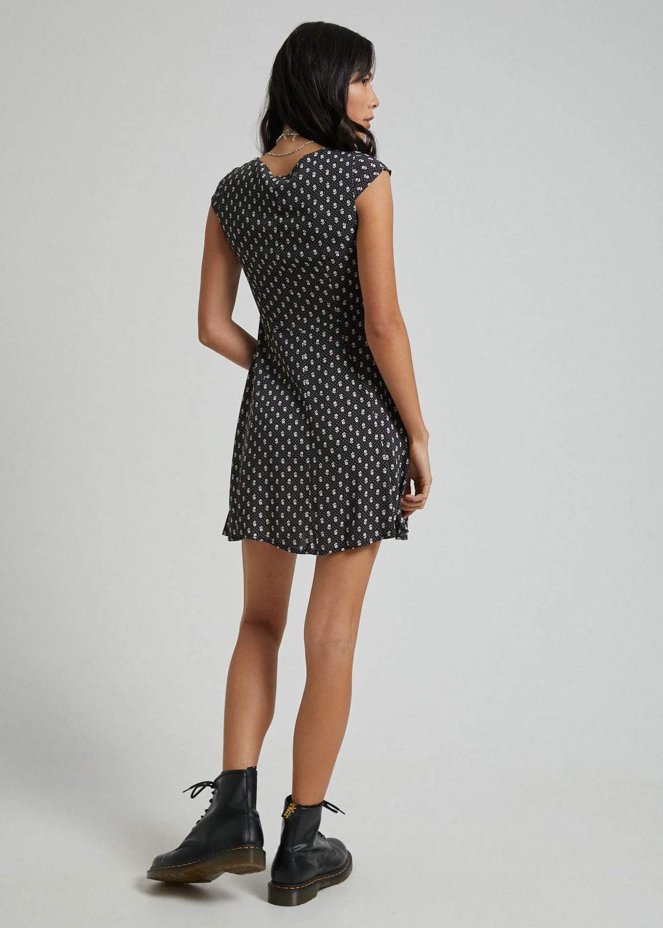 Afends Womens Tess - Polka Floral Dress - Night