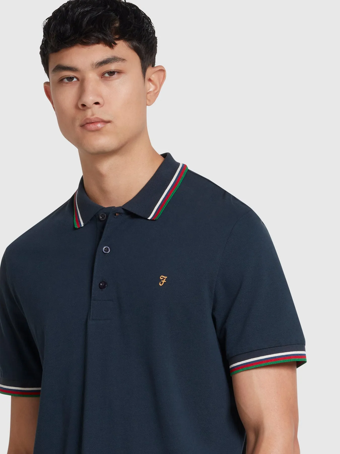 Alvin Organic Cotton Tipped Collar Short Sleeve Polo Shirt In True Navy