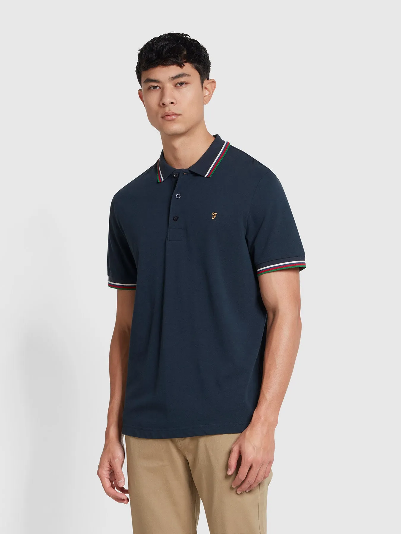 Alvin Organic Cotton Tipped Collar Short Sleeve Polo Shirt In True Navy