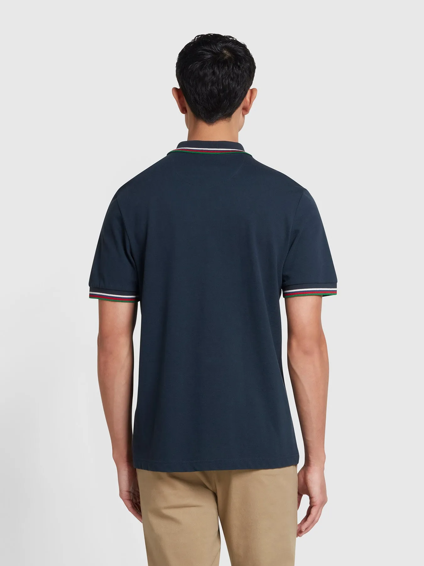 Alvin Organic Cotton Tipped Collar Short Sleeve Polo Shirt In True Navy