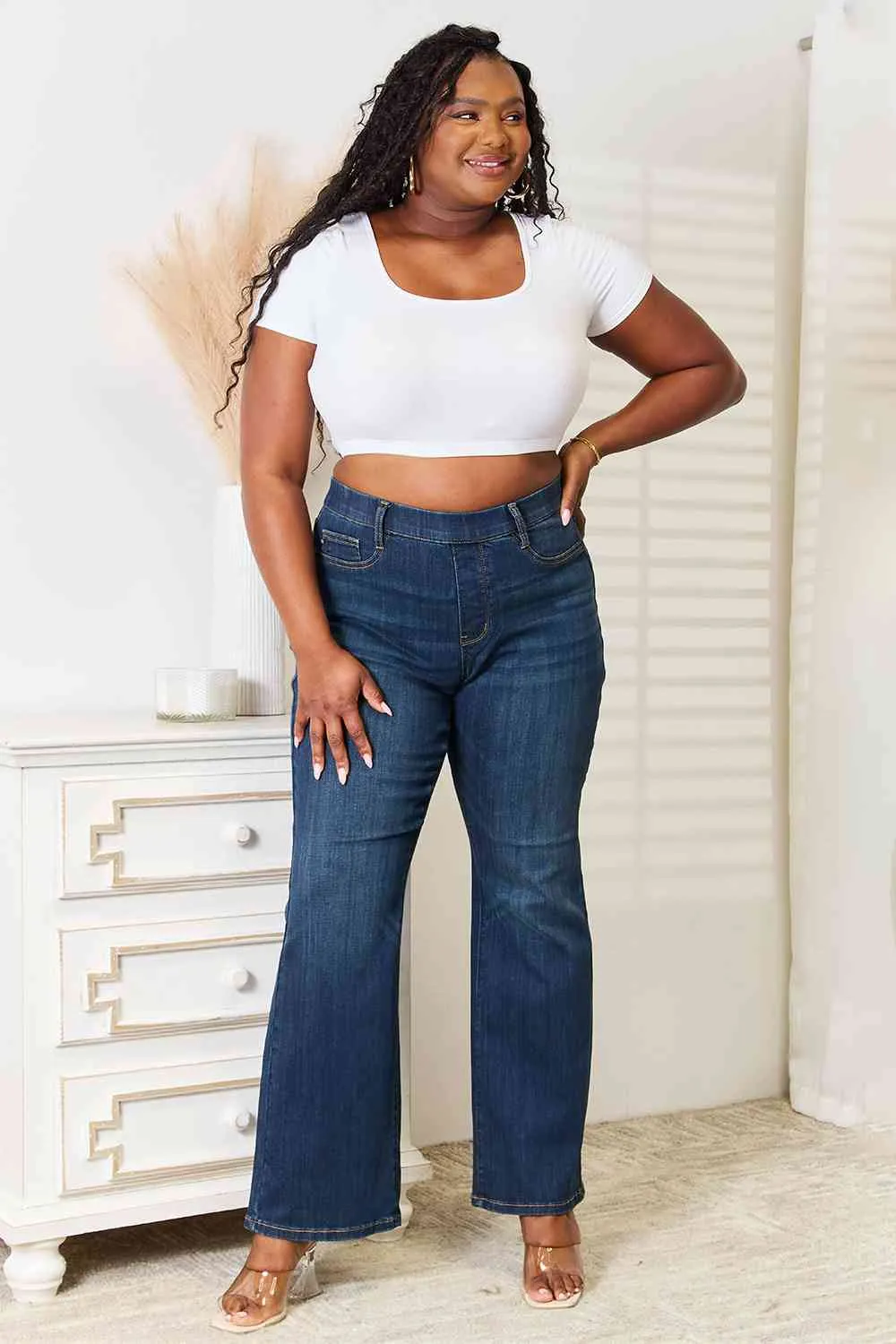 *APP EXCLUSIVE* Judy Blue Elastic Waistband Bootcut Jeans