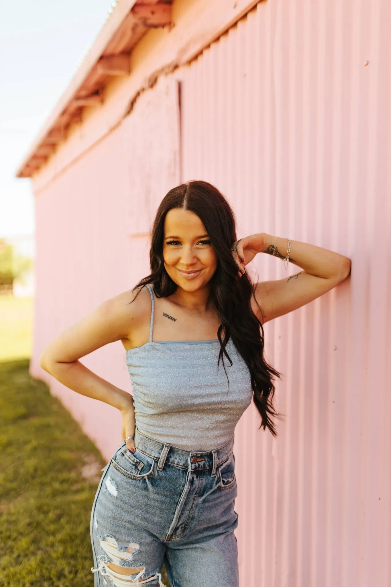 Blue Shimmer Ruched Bodysuit