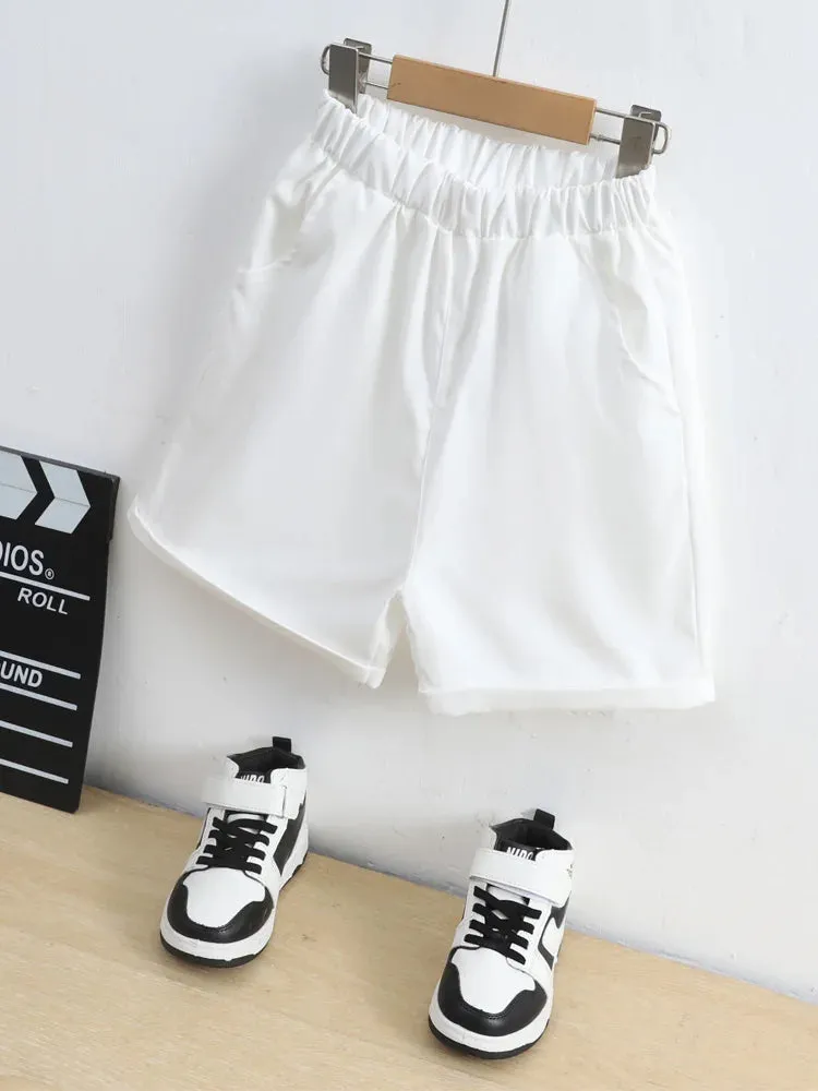 Boys2024 new fashion casual all-match summer simple white shorts