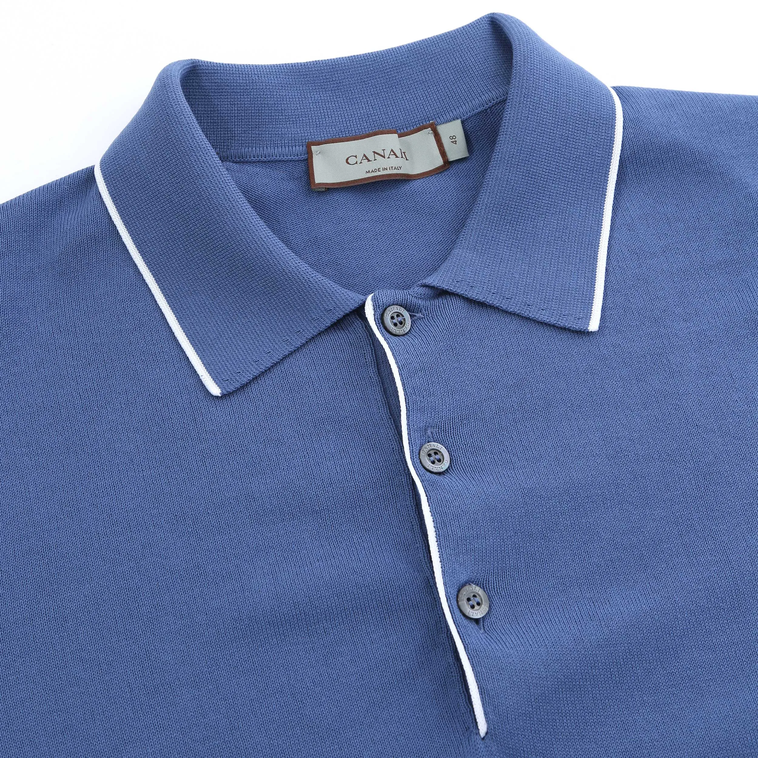 Canali 3 Button Knitted Polo in Blue