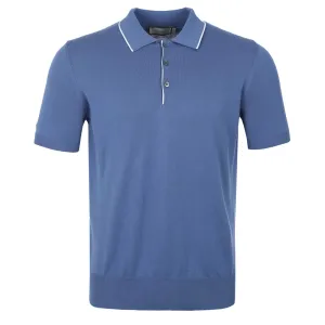 Canali 3 Button Knitted Polo in Blue