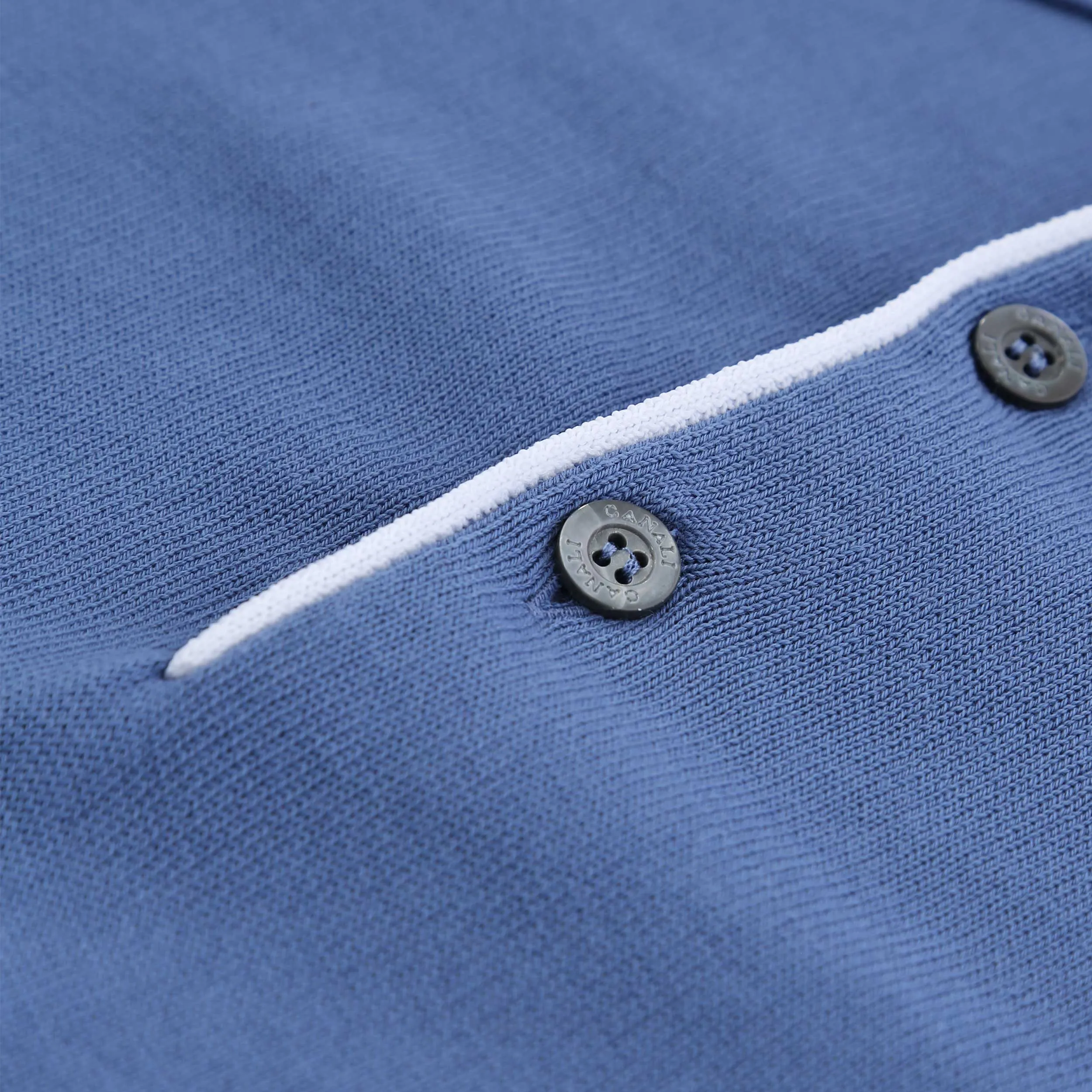 Canali 3 Button Knitted Polo in Blue