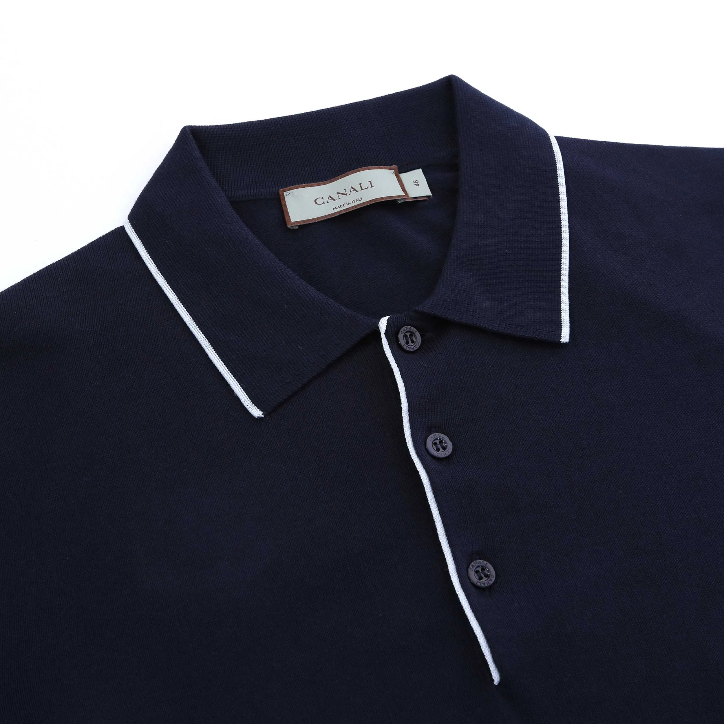 Canali 3 Button Knitted Polo in Navy