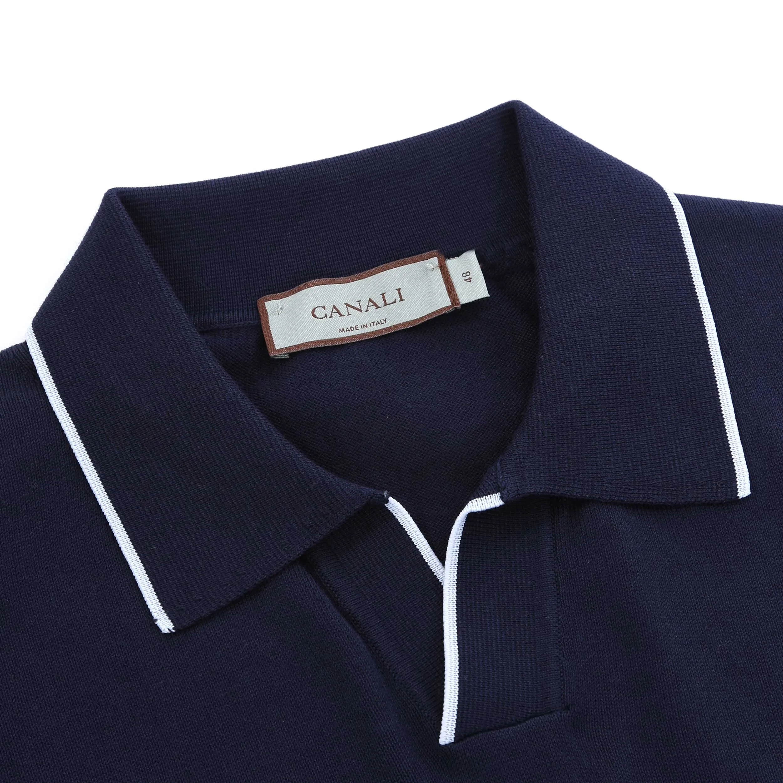 Canali Open Neck Knitted Polo in Navy