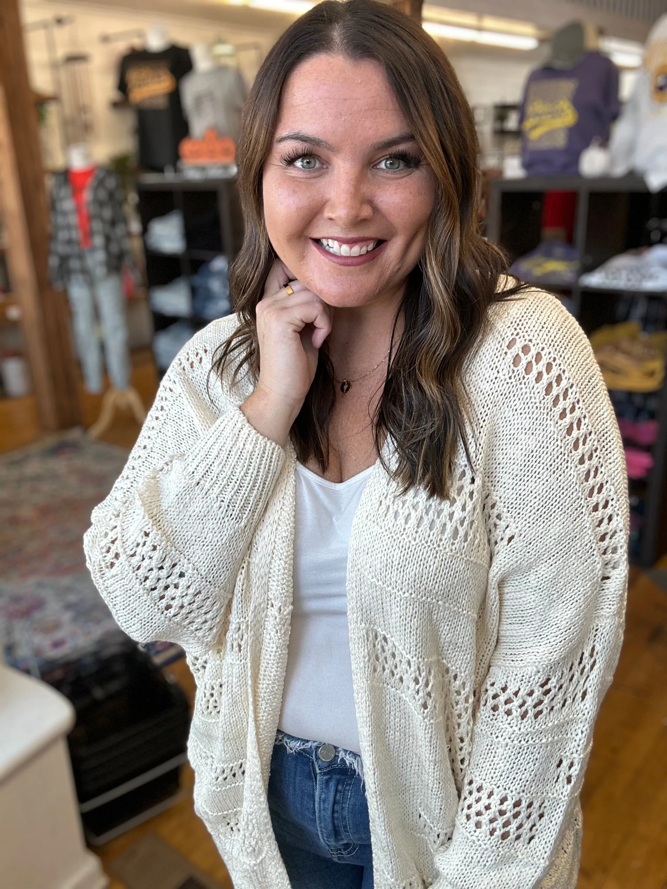 Cream Knit Cardigan - Plus