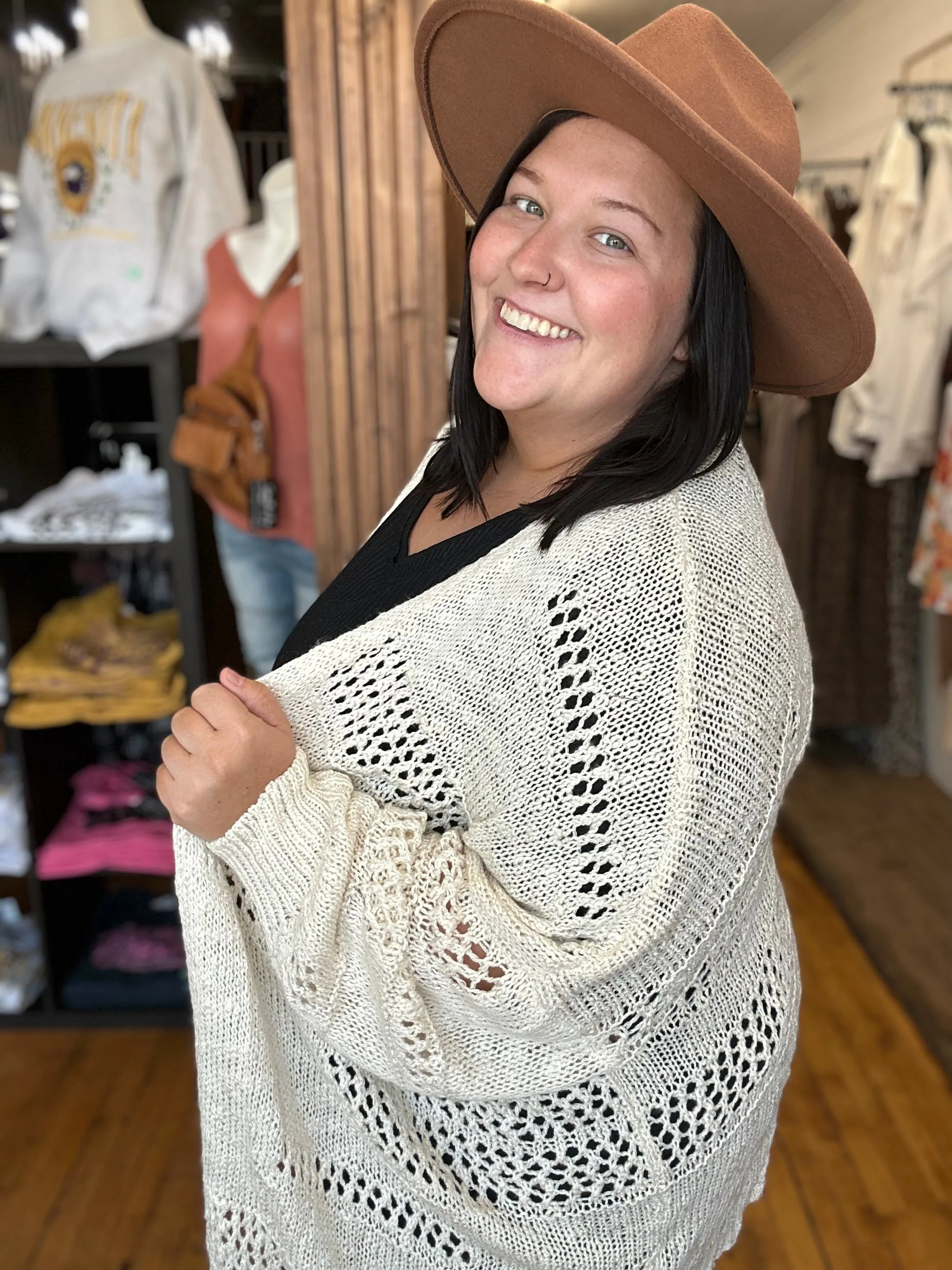 Cream Knit Cardigan - Plus