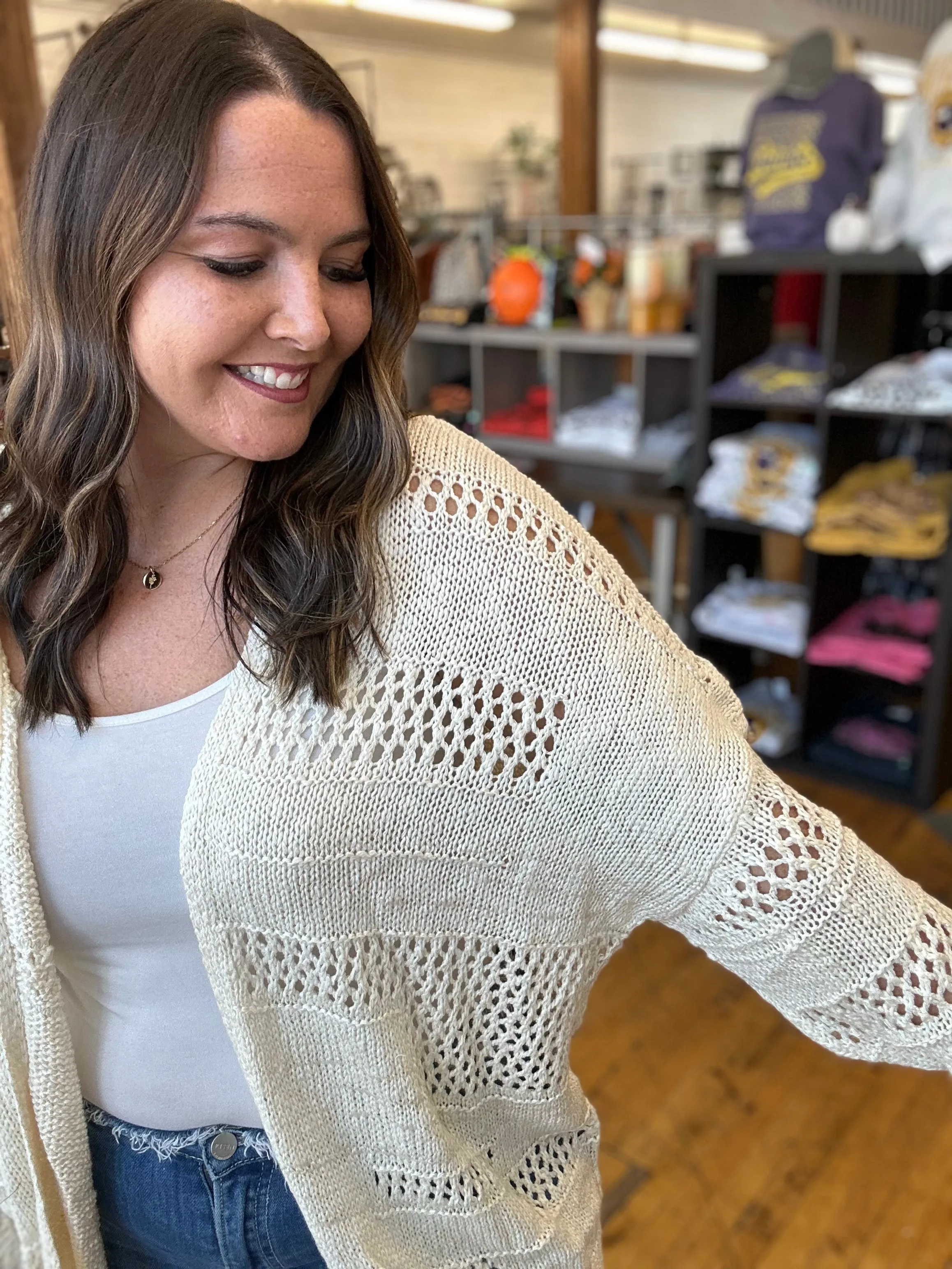 Cream Knit Cardigan - Plus