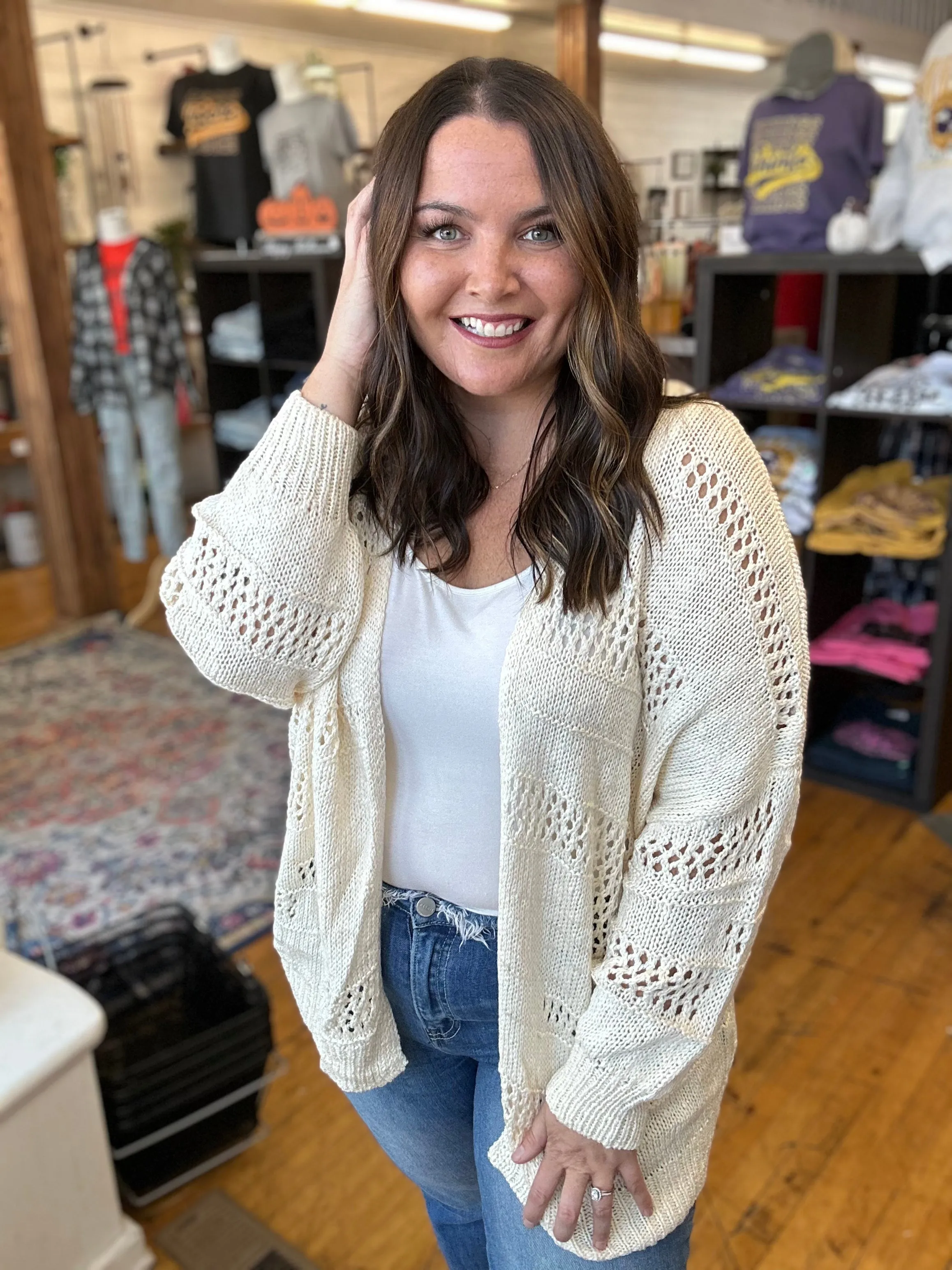 Cream Knit Cardigan - Plus