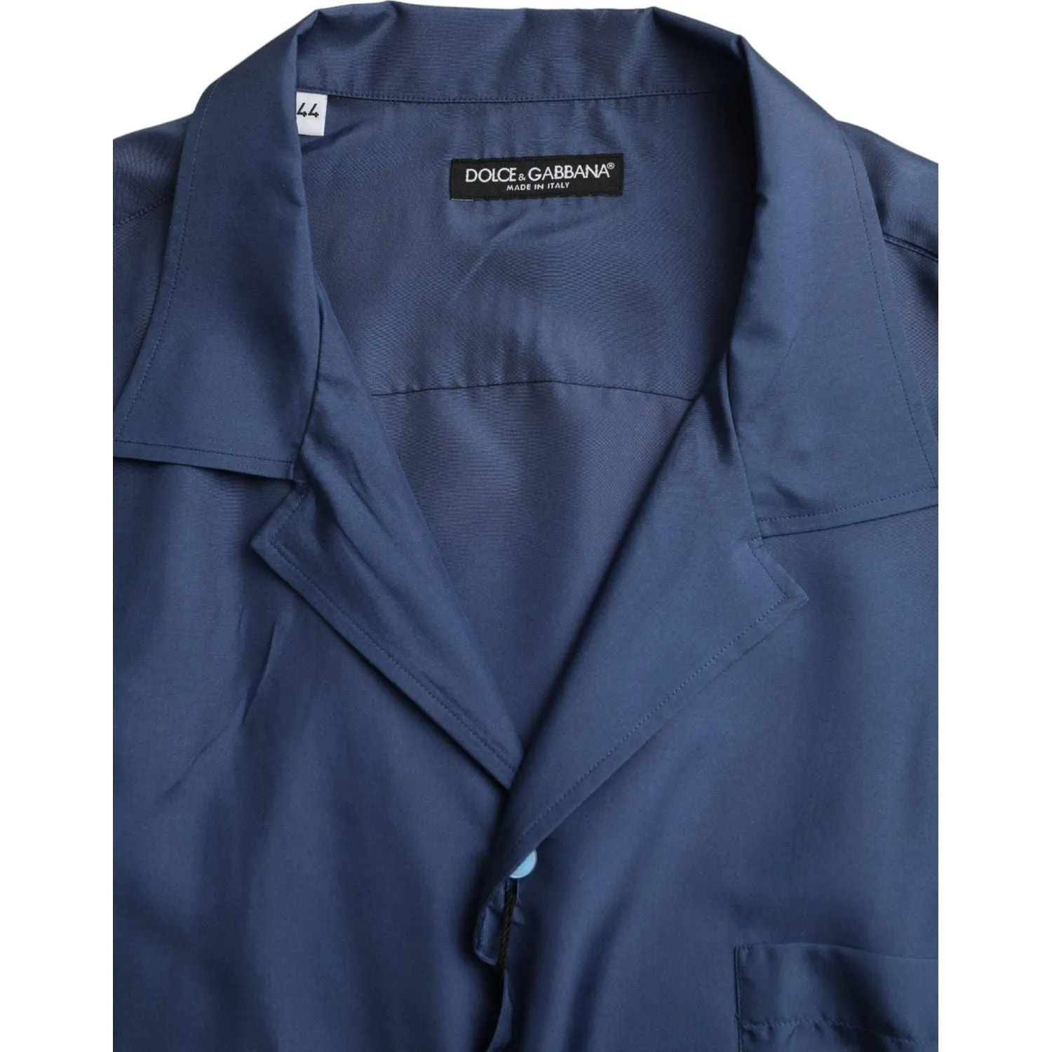 Dolce & Gabbana Blue Silk Long Sleeve Lounge Casual Shirt