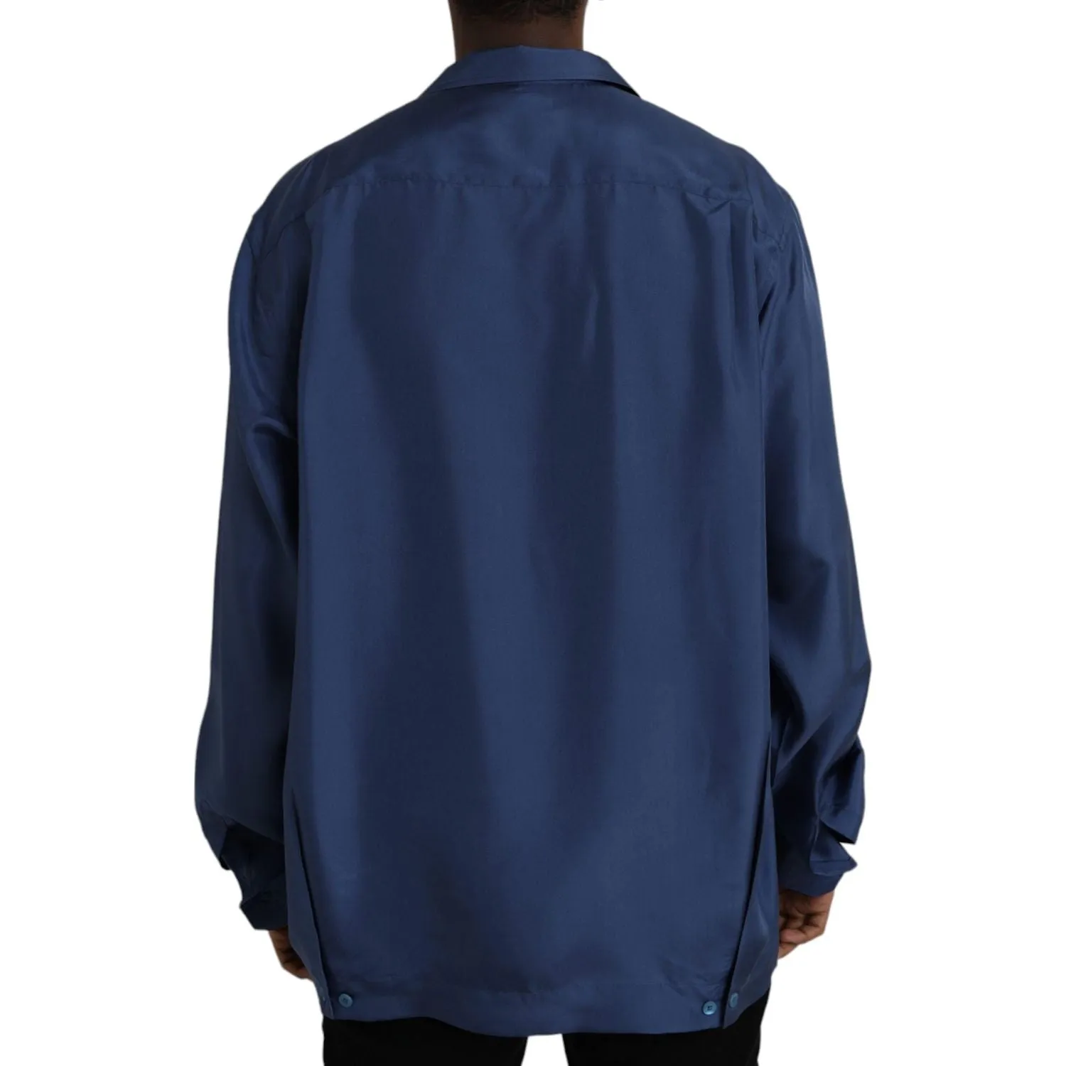 Dolce & Gabbana Blue Silk Long Sleeve Lounge Casual Shirt