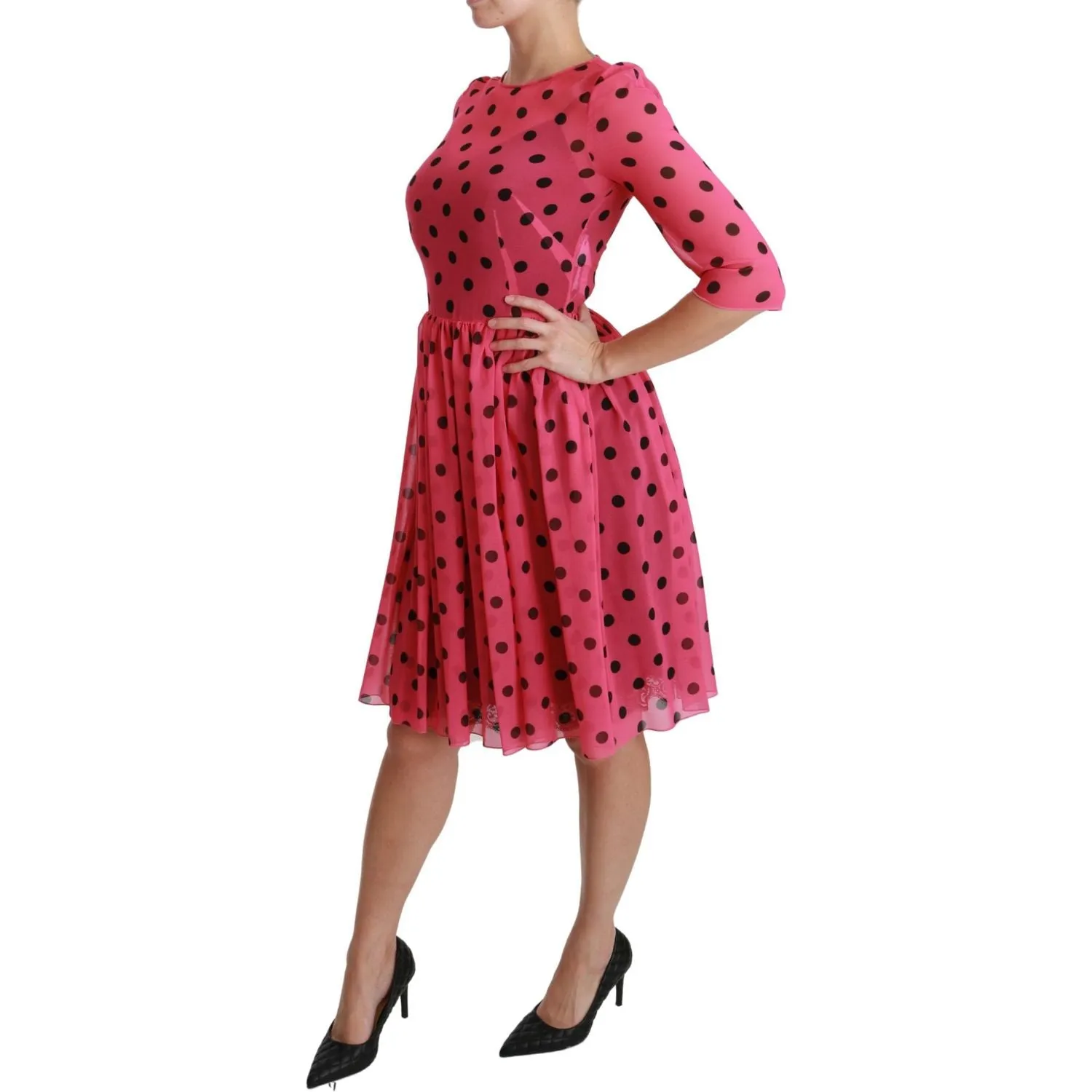 Dolce & Gabbana Elegant Polka Dot A-Line Knee Length Dress