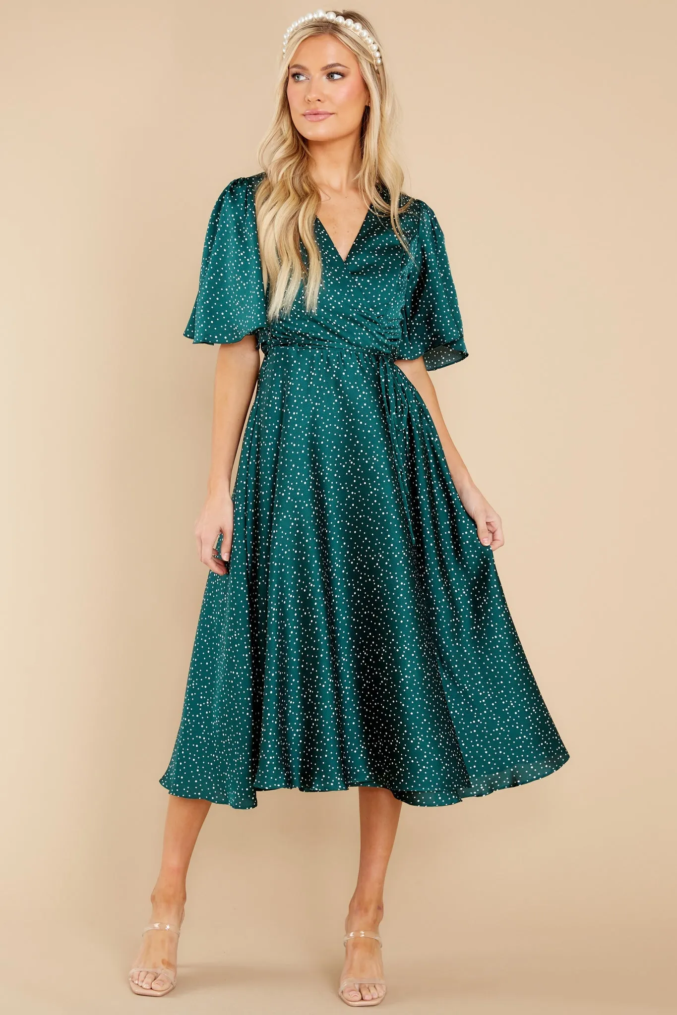 Dot Off The Press Green Wrap Dress