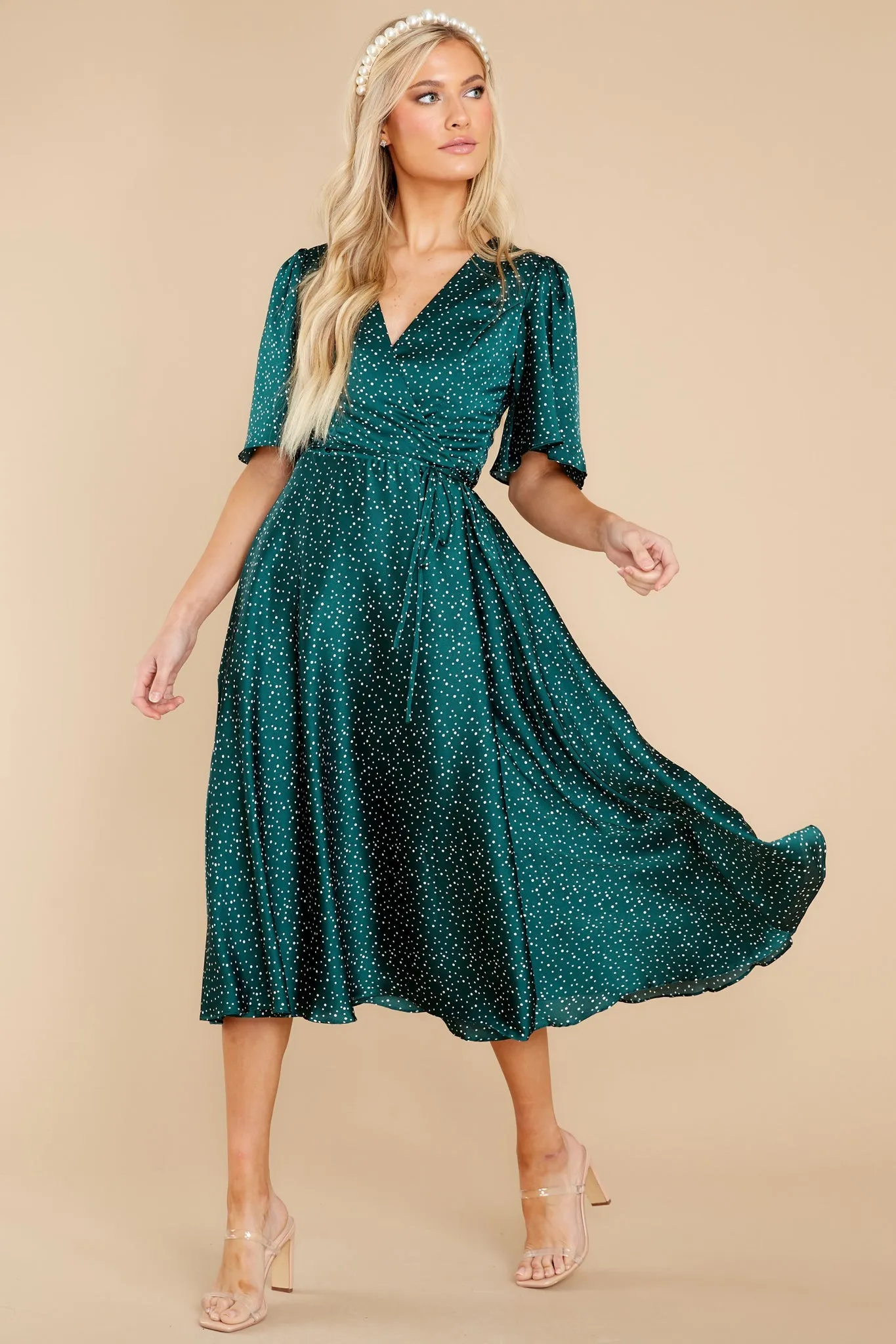 Dot Off The Press Green Wrap Dress