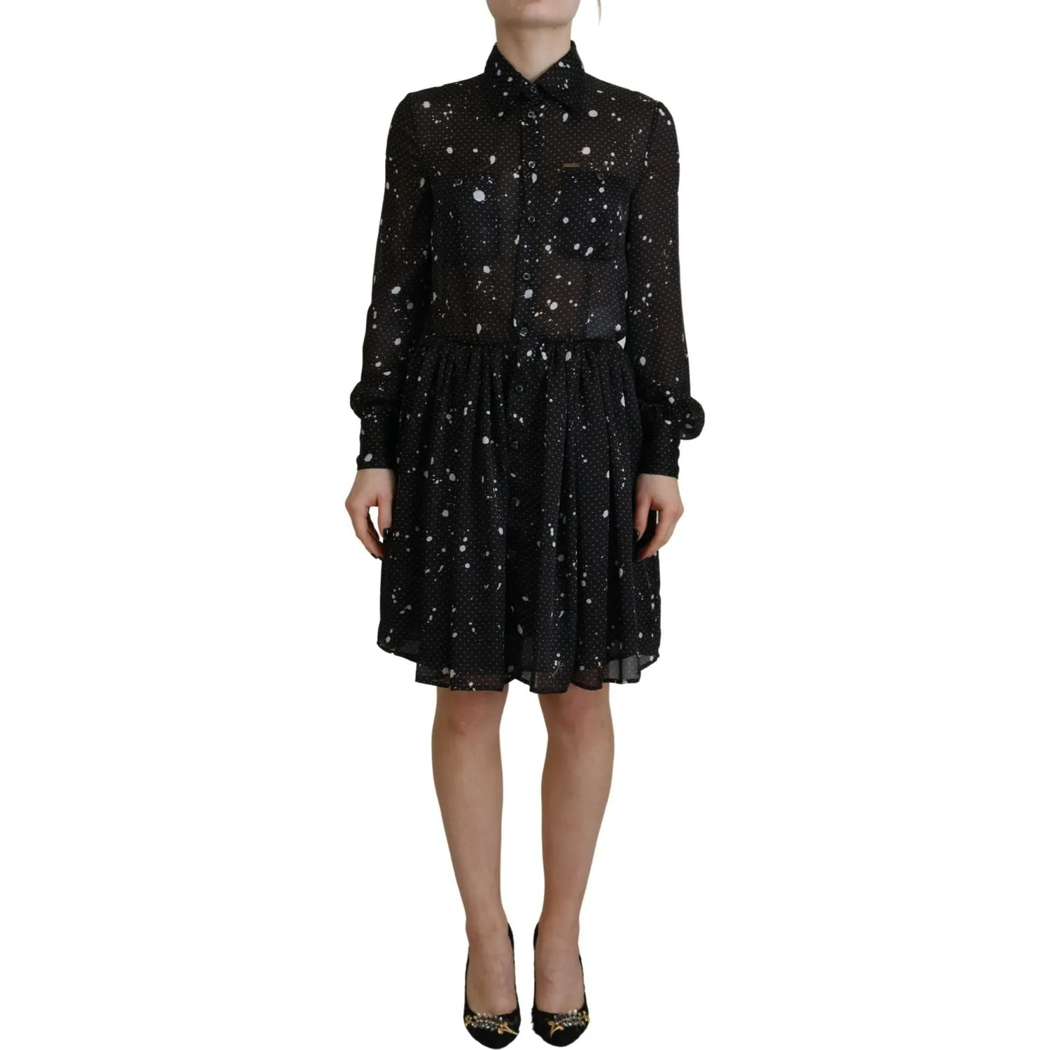 Dsquared² Black Polka Dot Long Sleeves Button Down Dress