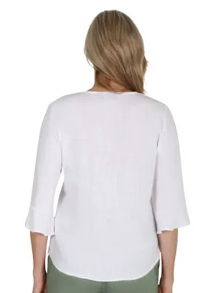 Emily Adams Linen Blend Top (Blue or White)