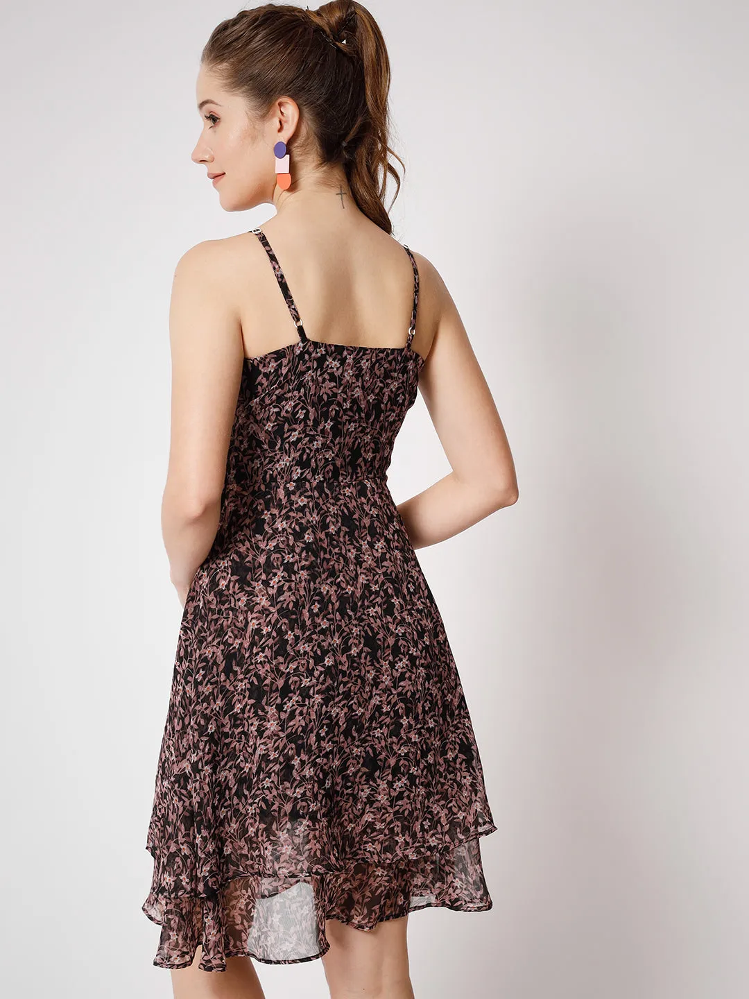 Floral Printed Layered Empire Dress