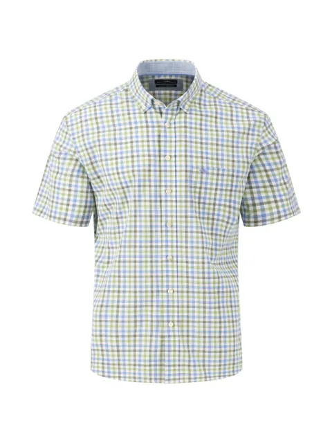 FYNCH HATTON® Summer Slub Check Shirt/Dusty Olive - SS24 SALE