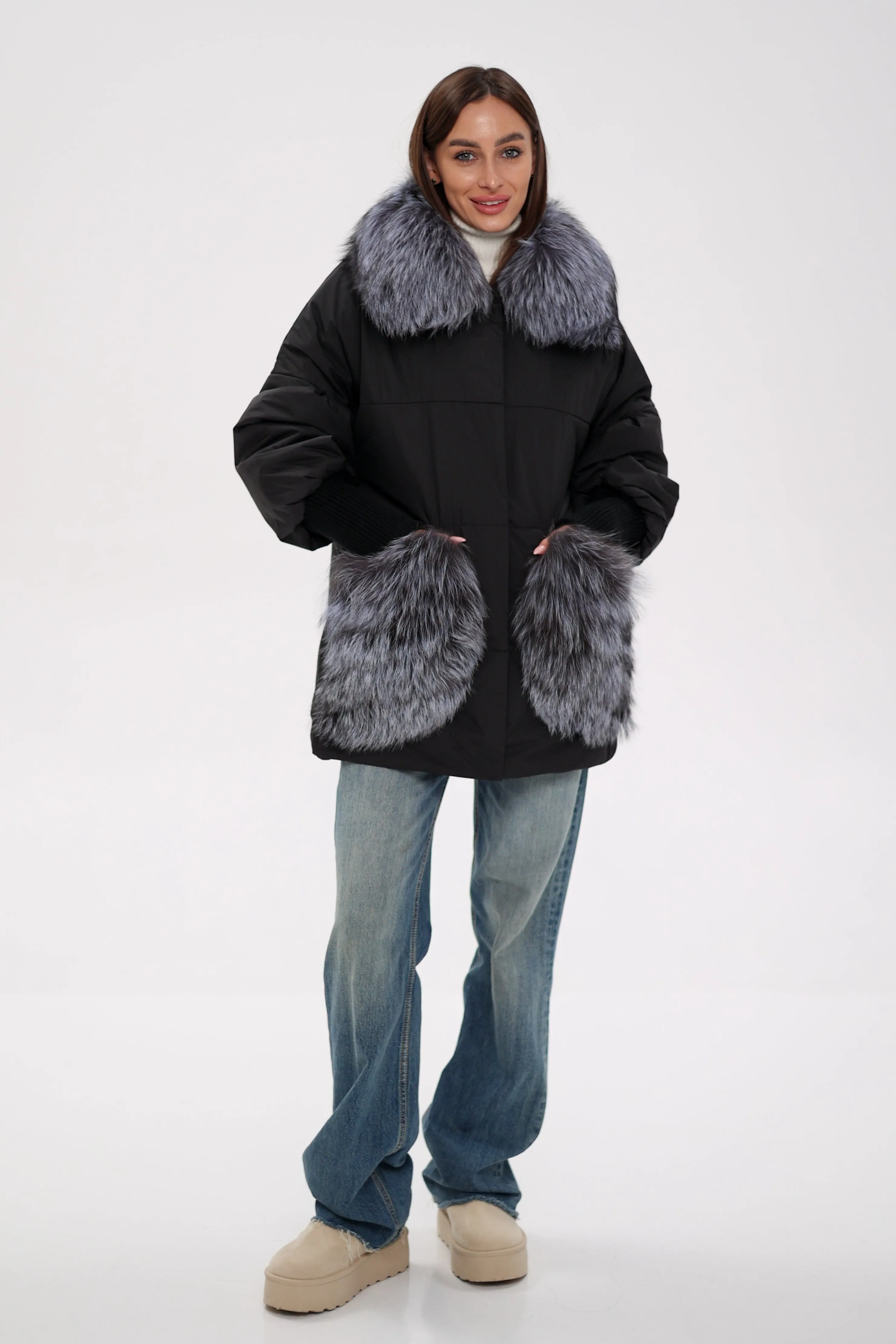 Genuine Silver Fox Down Fill Coat