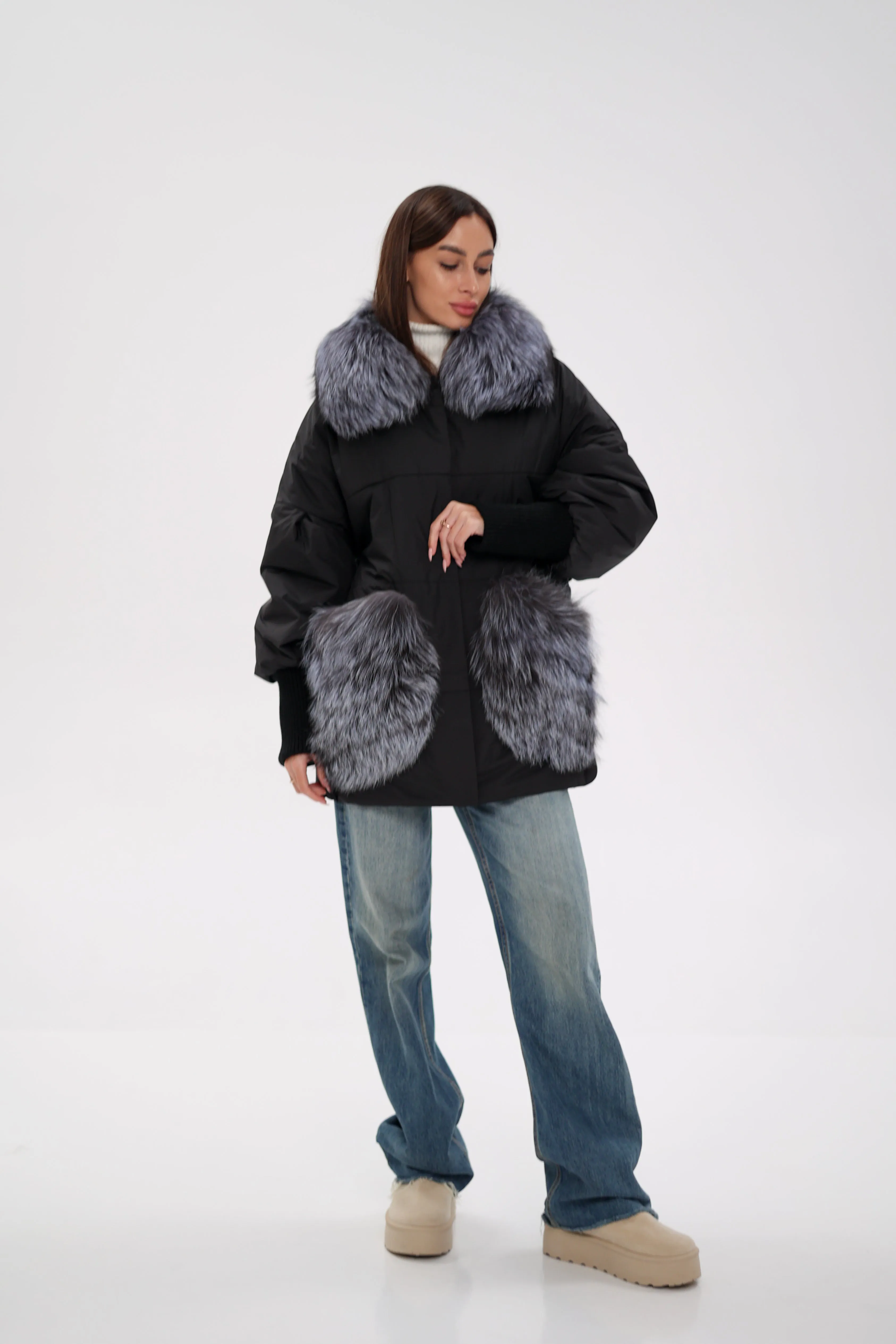 Genuine Silver Fox Down Fill Coat