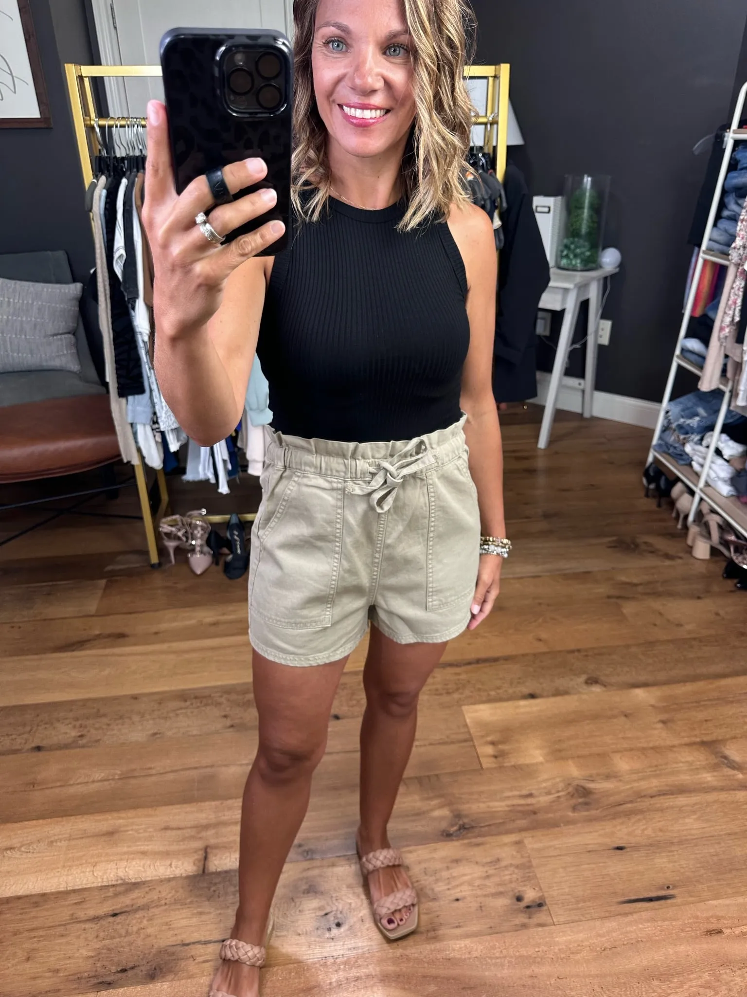 In The Know Paper Bag Short With Drawstring Waist - Olive Khaki