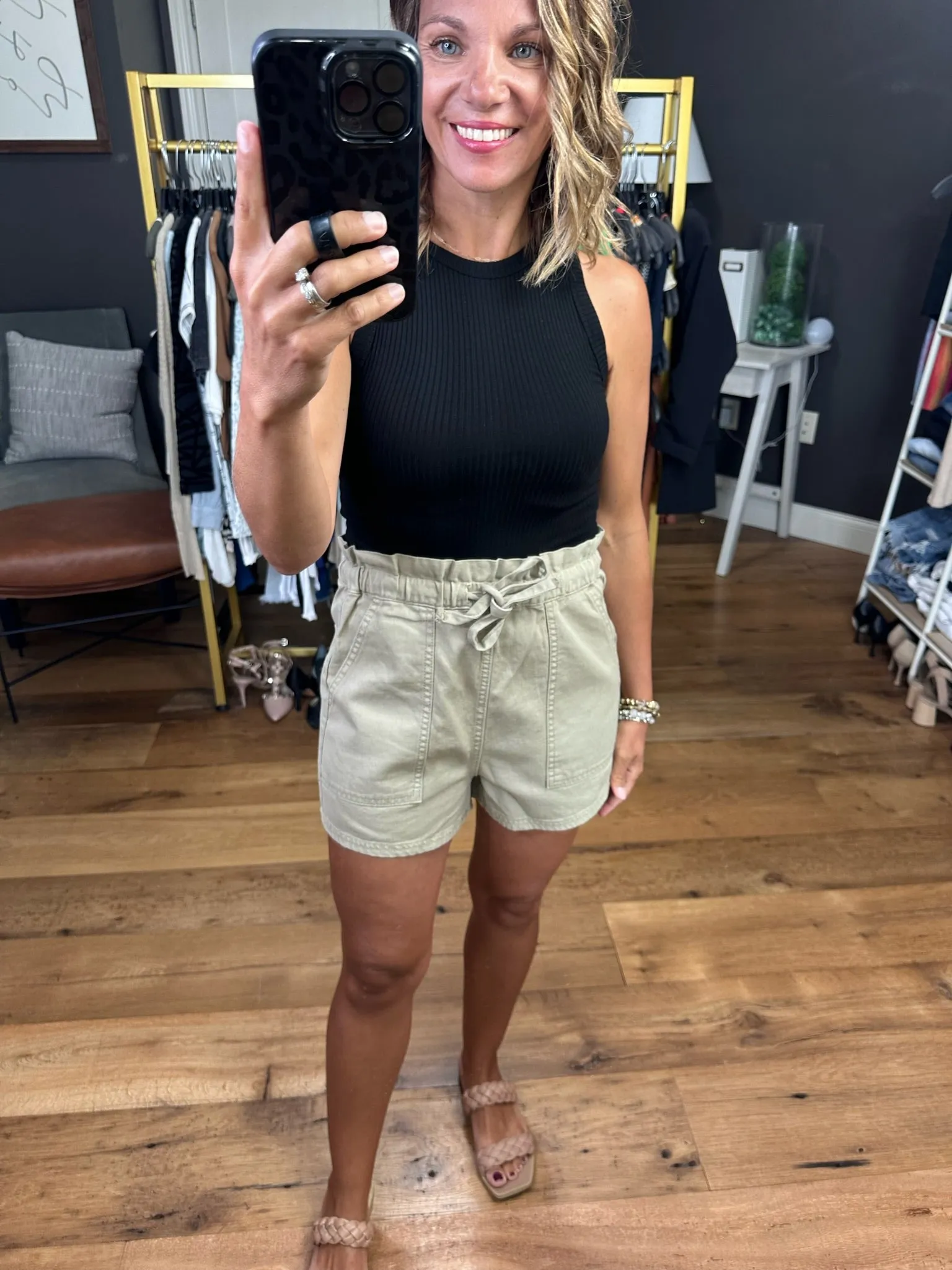 In The Know Paper Bag Short With Drawstring Waist - Olive Khaki