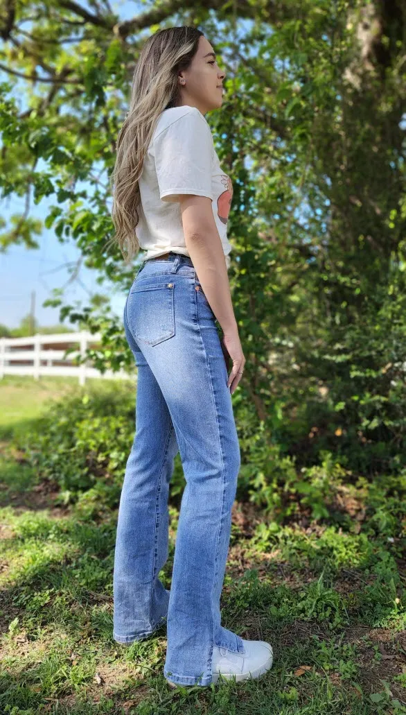 Judy Blue hi-waisted slim bootcut jeans with slit hem