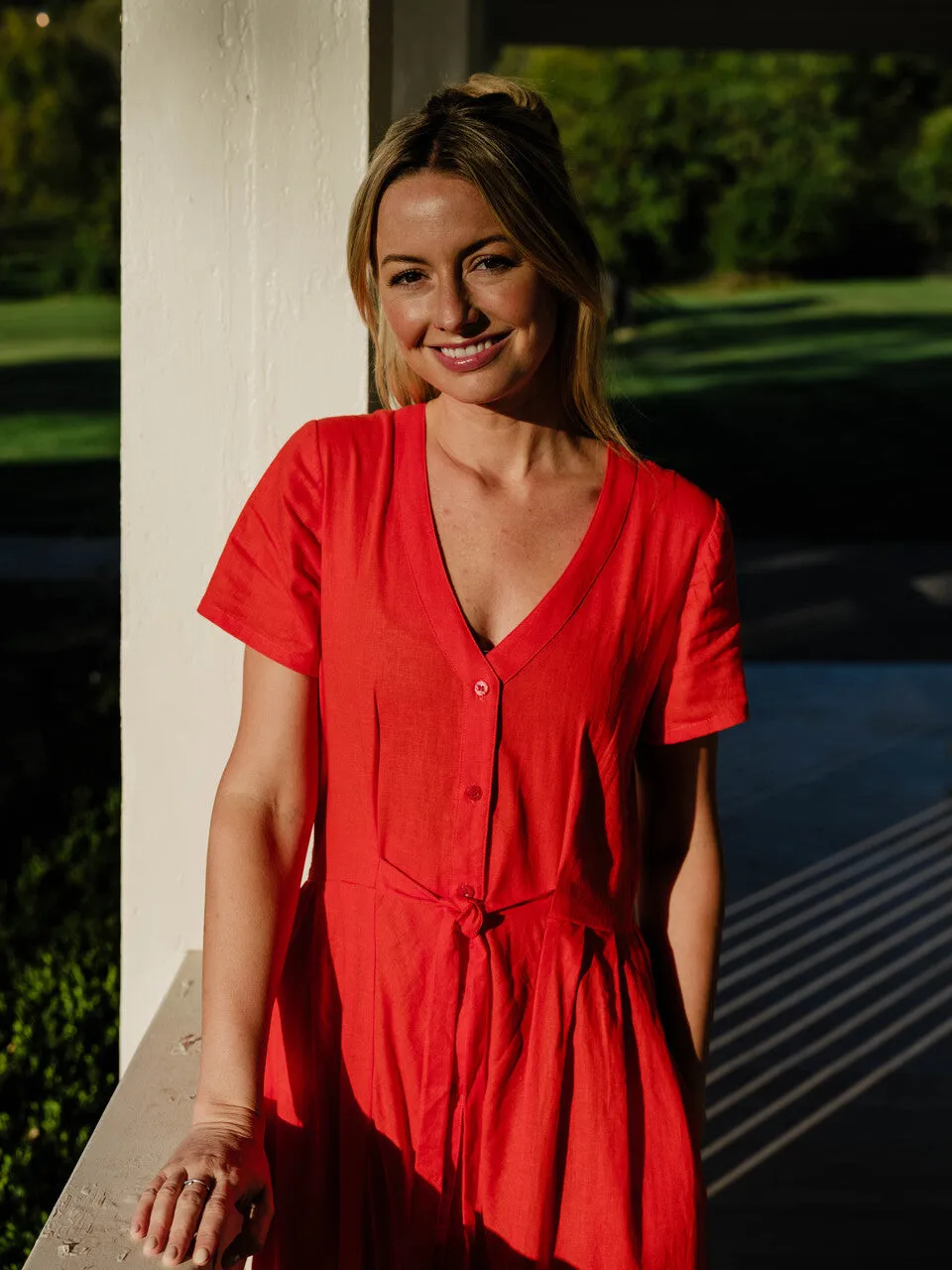 June Dress in Blood Orange Linen