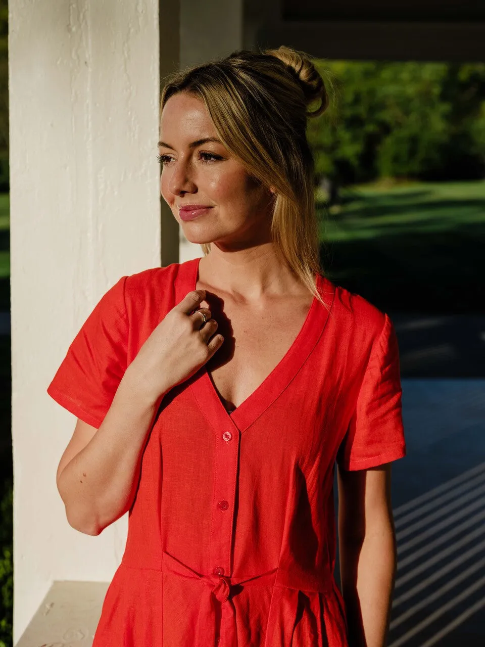 June Dress in Blood Orange Linen