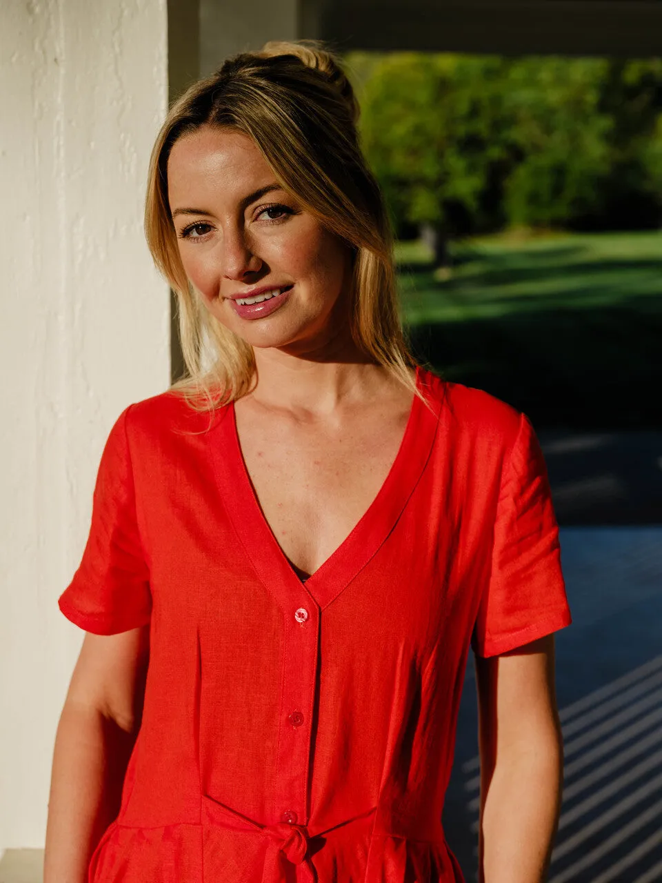 June Dress in Blood Orange Linen