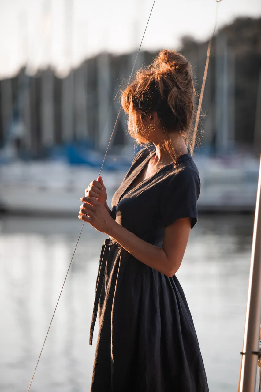 June Dress in Navy Linen