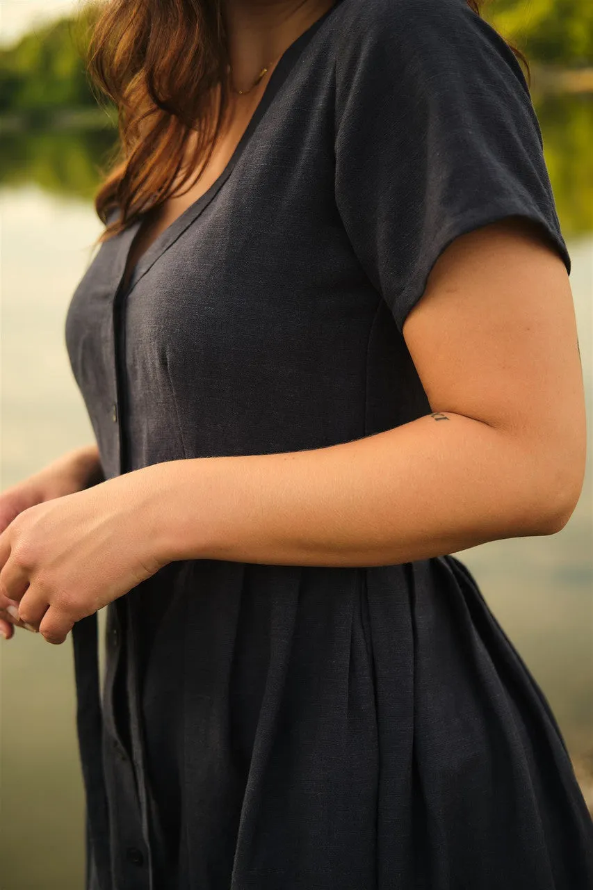 June Dress in Navy Linen