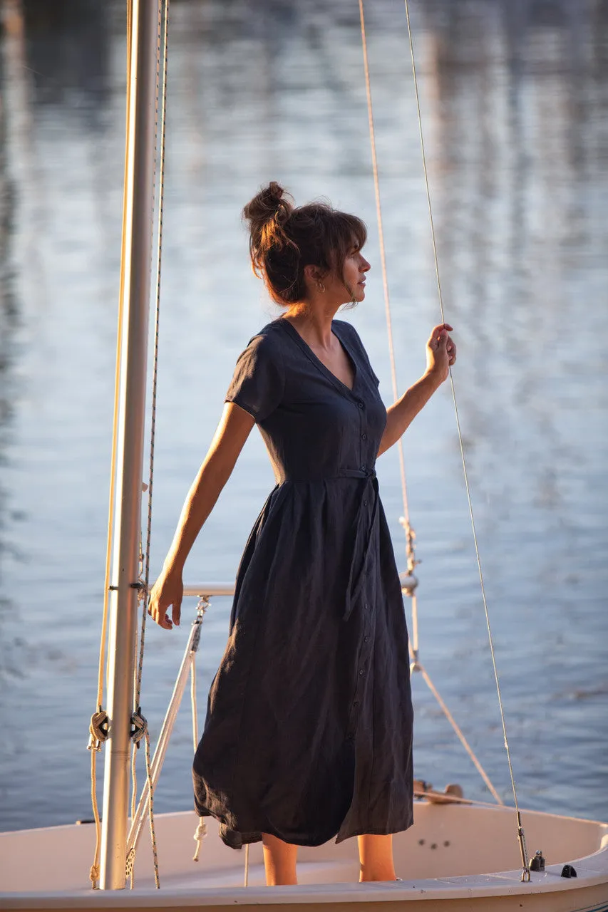 June Dress in Navy Linen