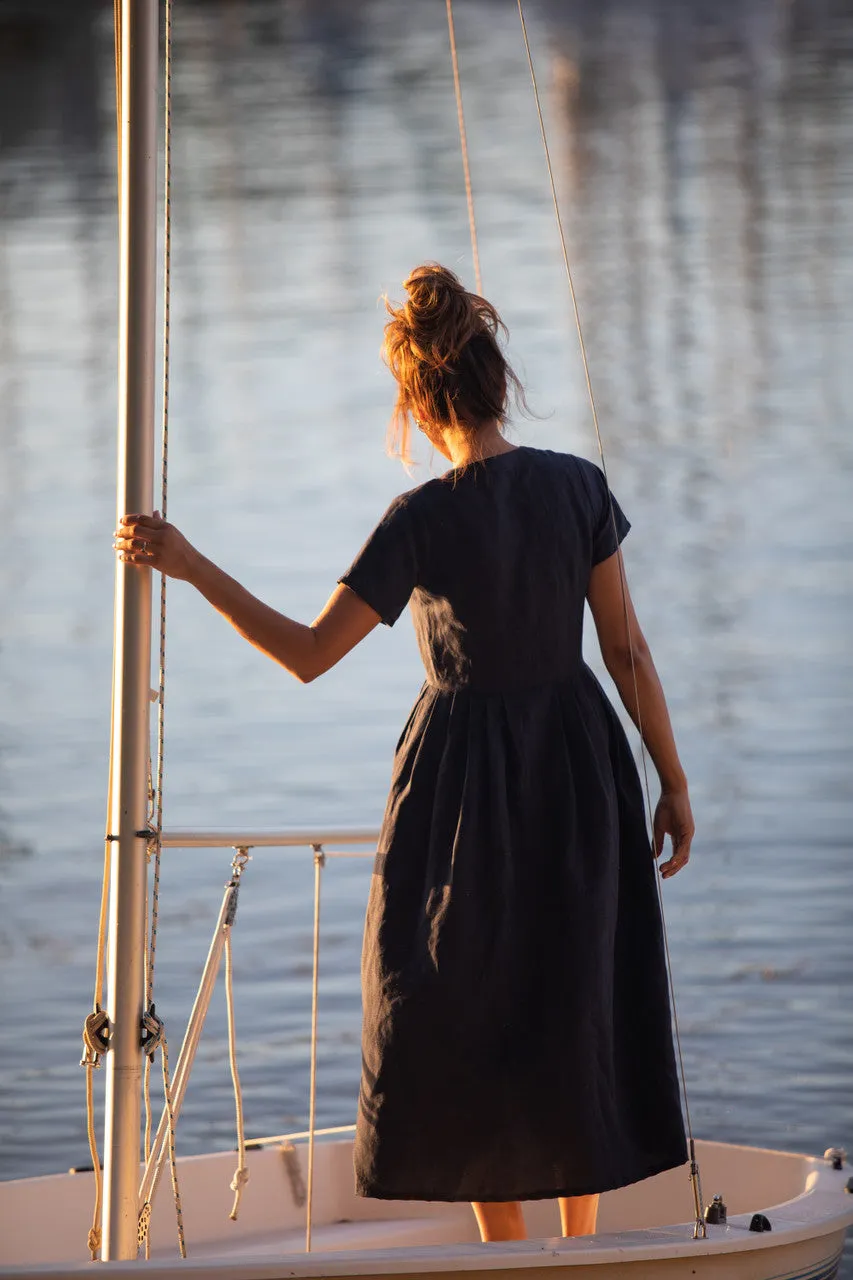 June Dress in Navy Linen