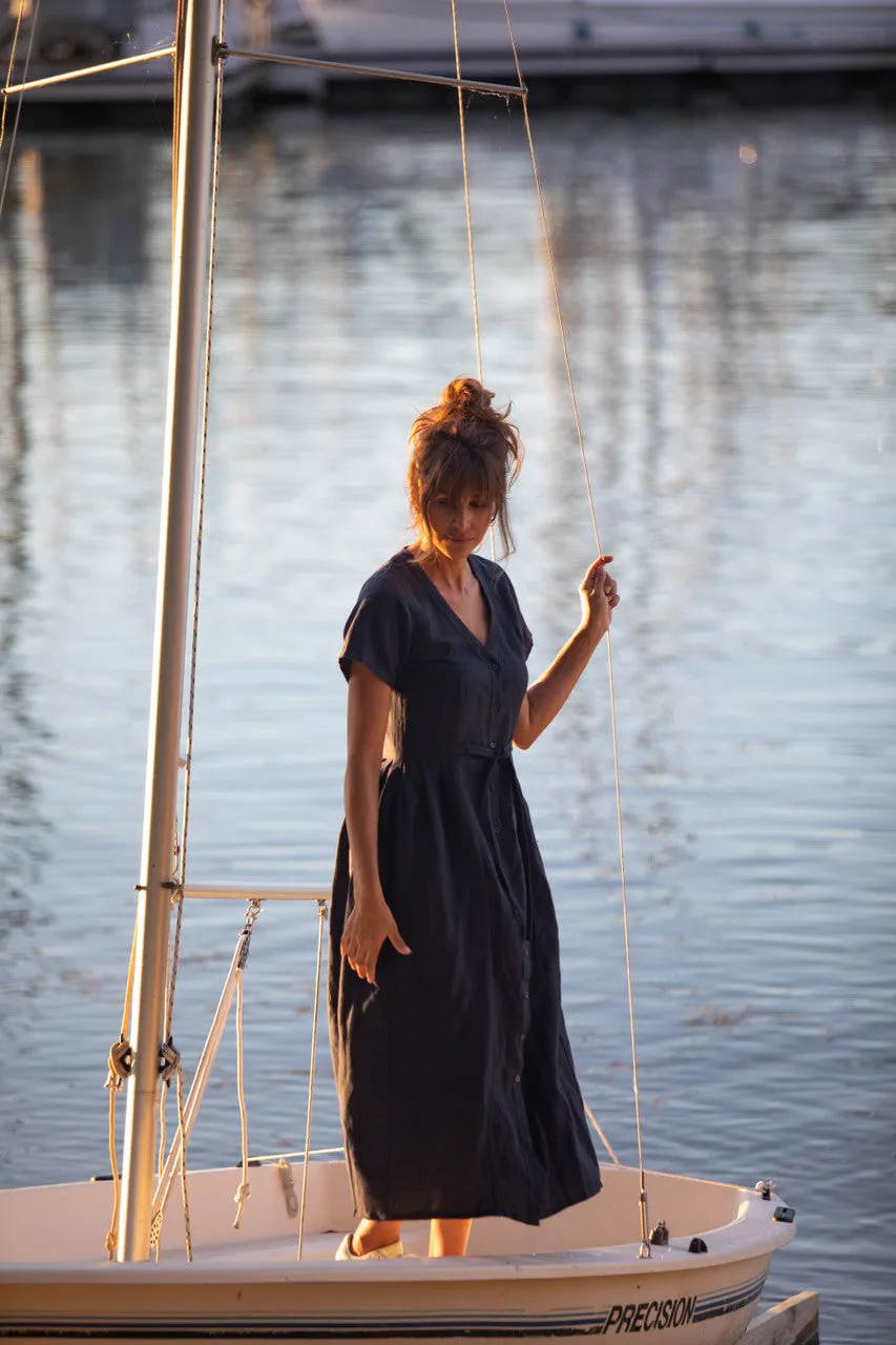 June Dress in Navy Linen