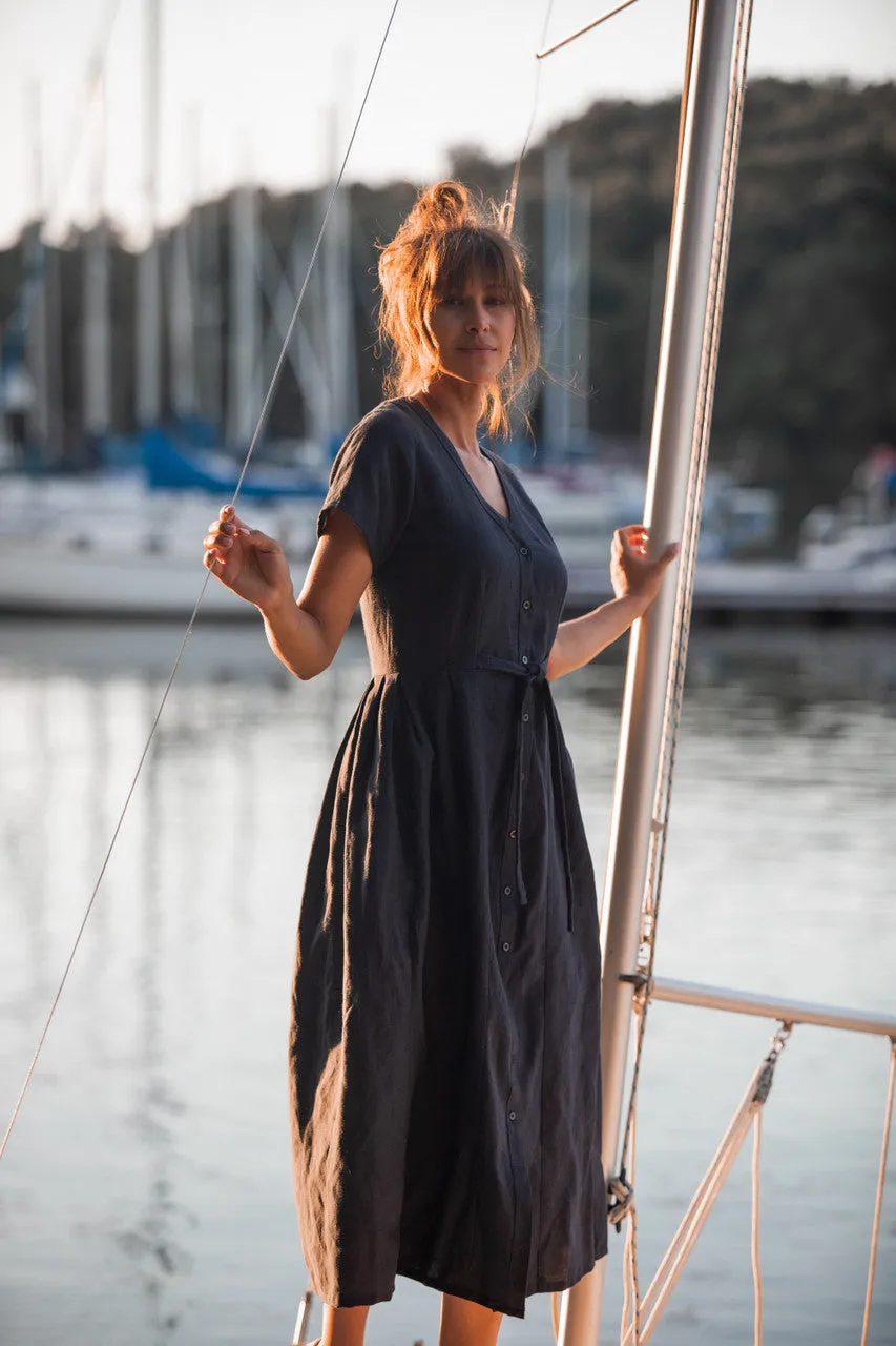 June Dress in Navy Linen