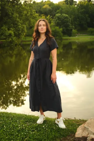 June Dress in Navy Linen