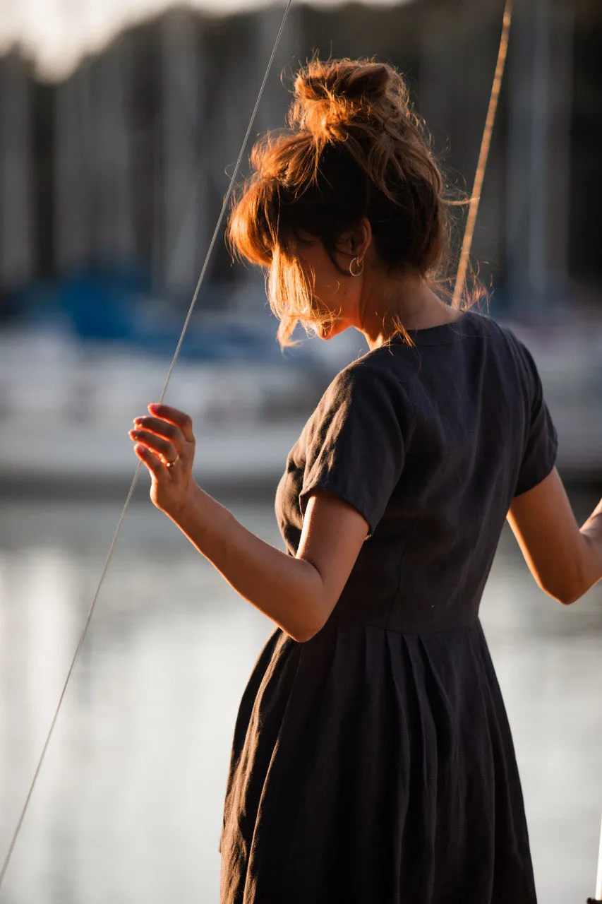 June Dress in Navy Linen