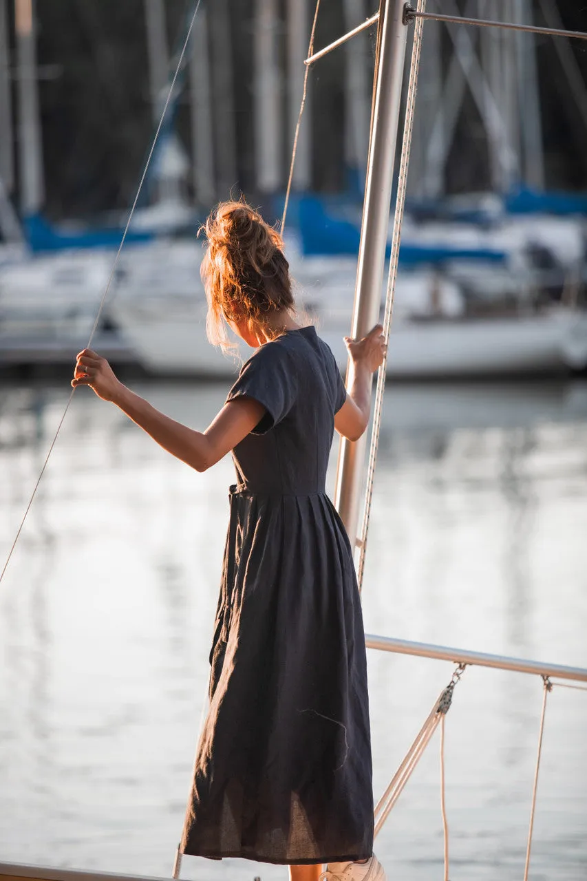 June Dress in Navy Linen