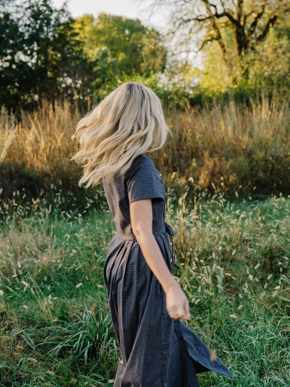 June Dress in Navy Plaid