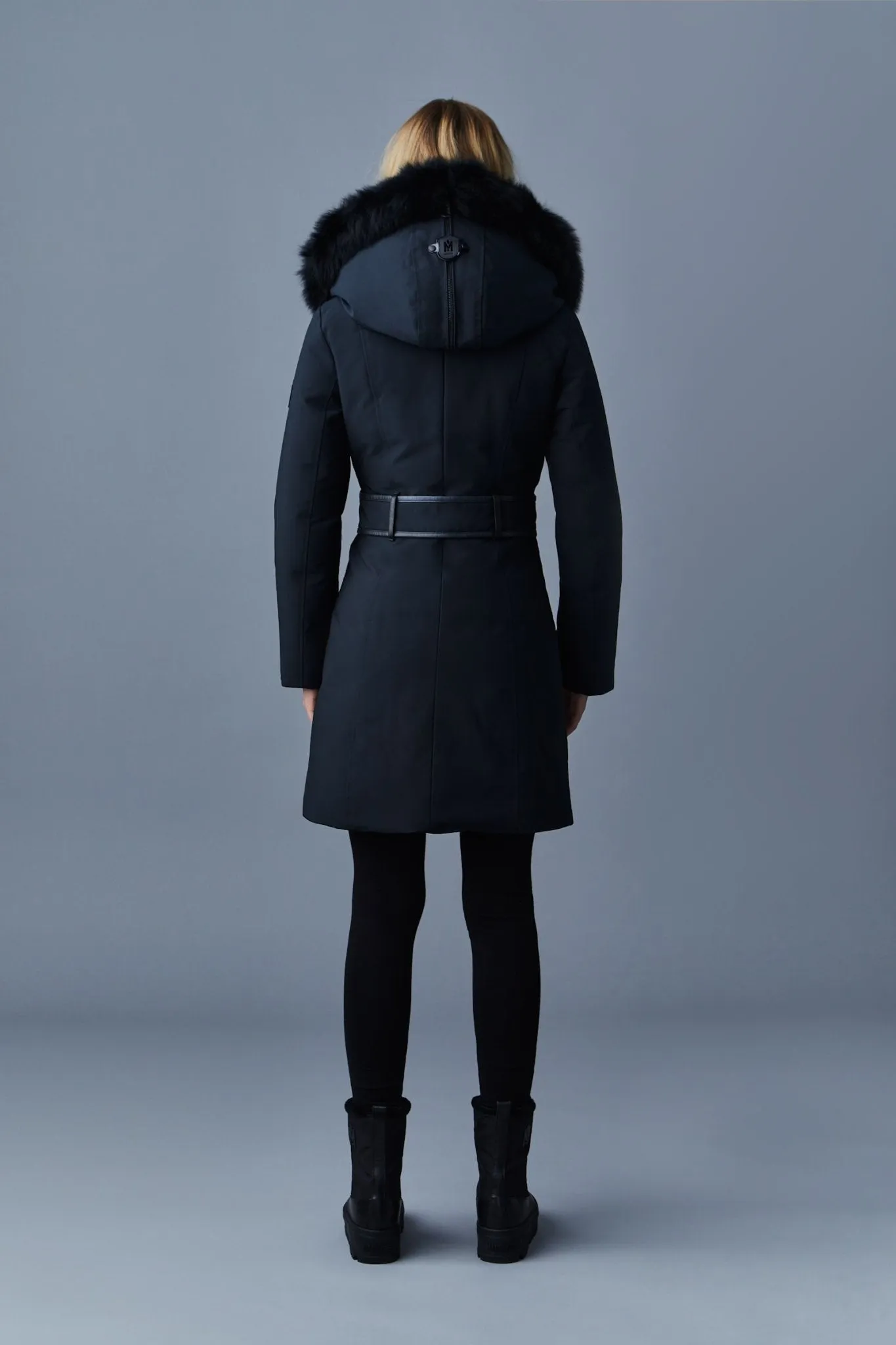 MACKAGE TRISH-BX - Powder Touch Down Coat With Blue Fox Fur Signature Mackage Collar