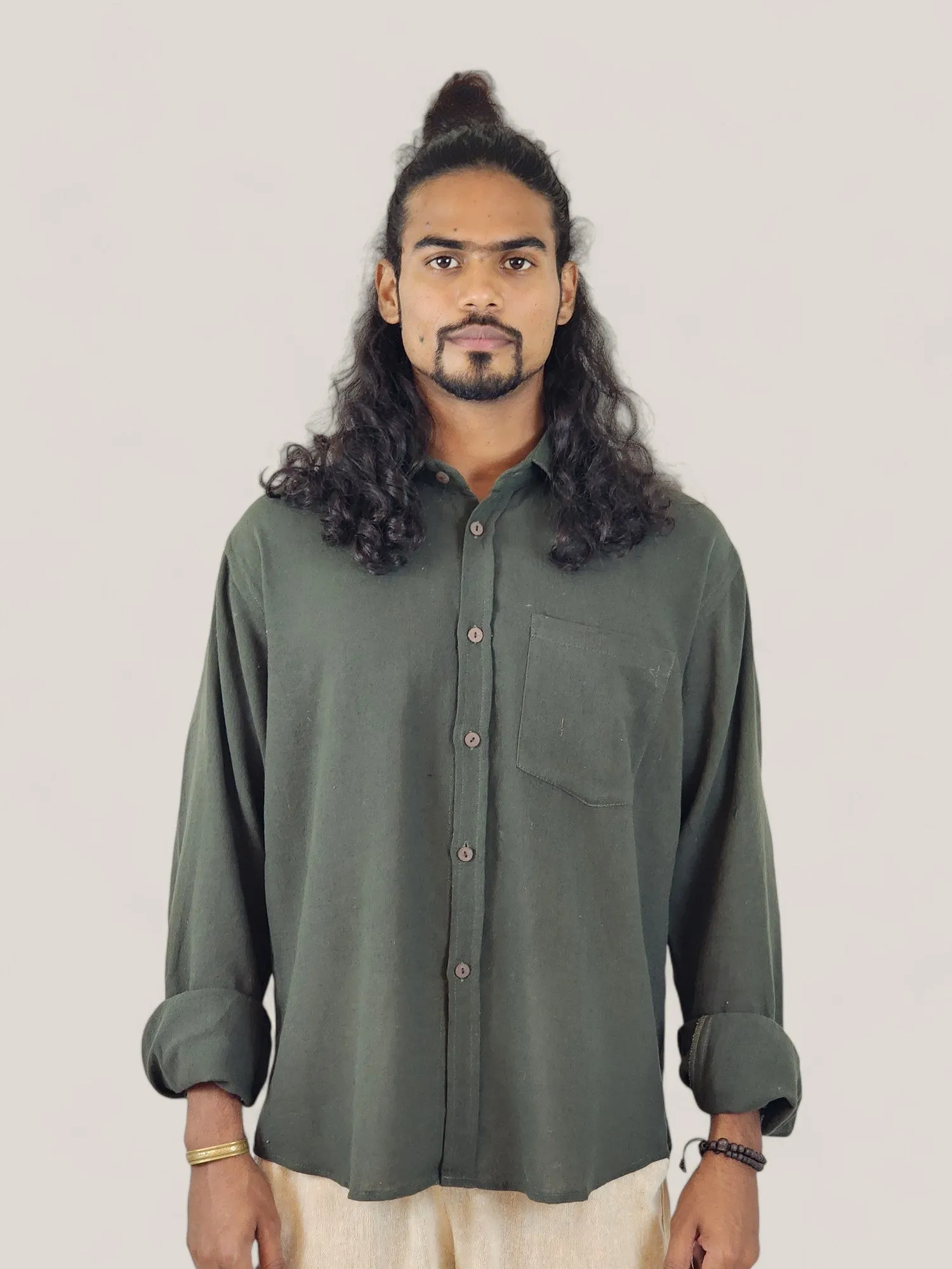 Men's Forest Green Organic Cotton Long Sleeve Button Down