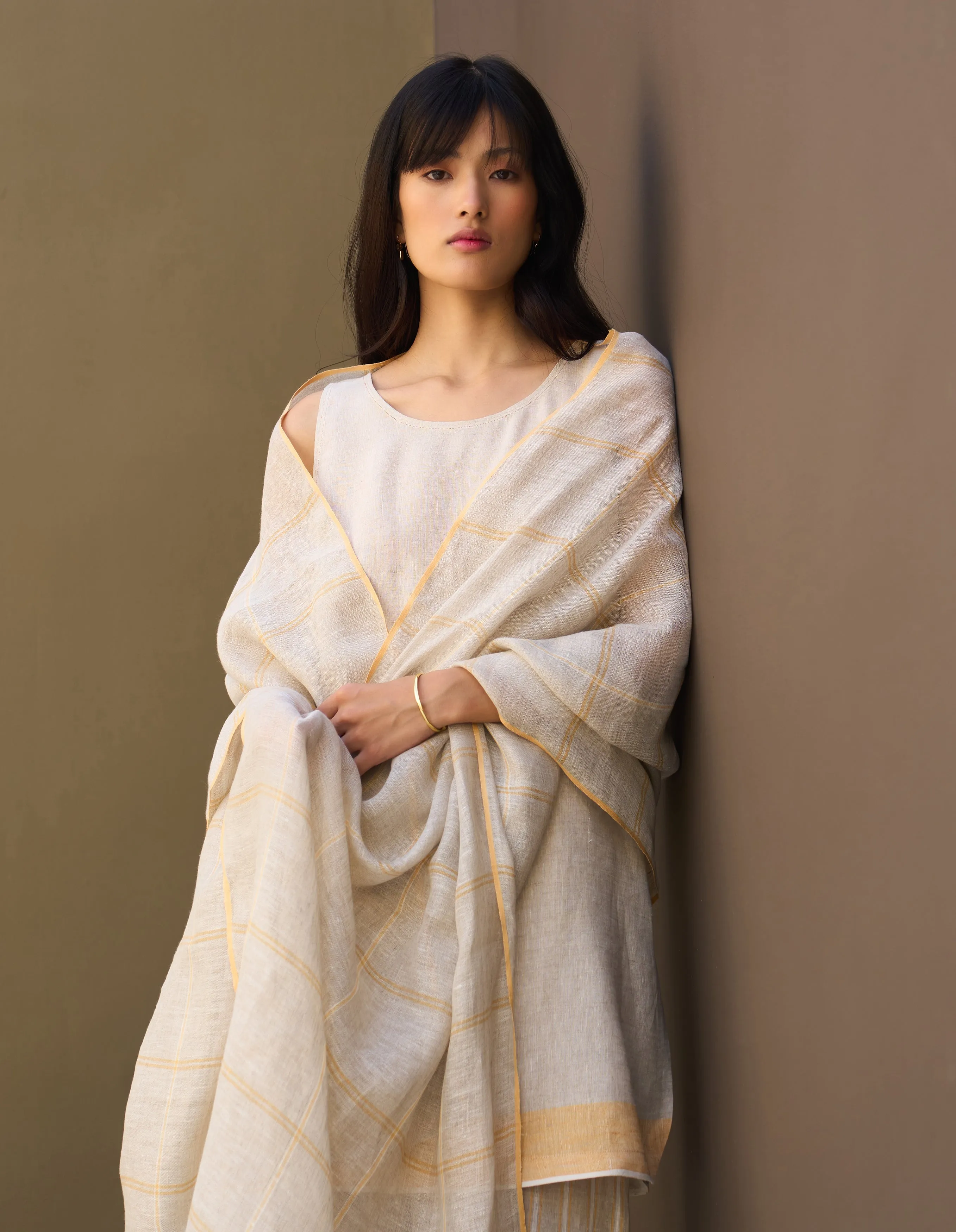 Nu Border Linen Kurta Set - Natural