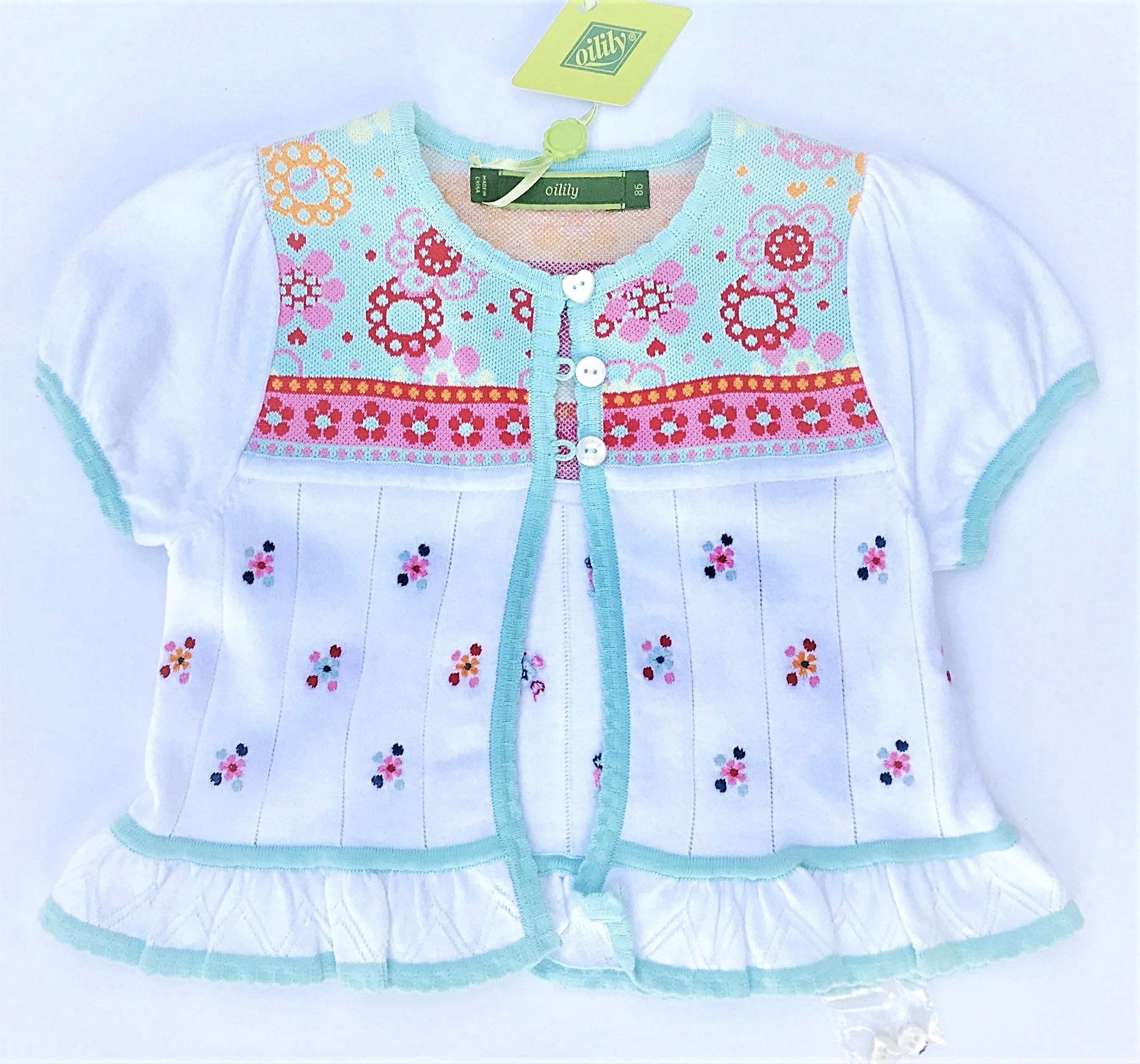 Oilily Short Sleeve Bolero/Cardigan Sweater with Floral Embroidery