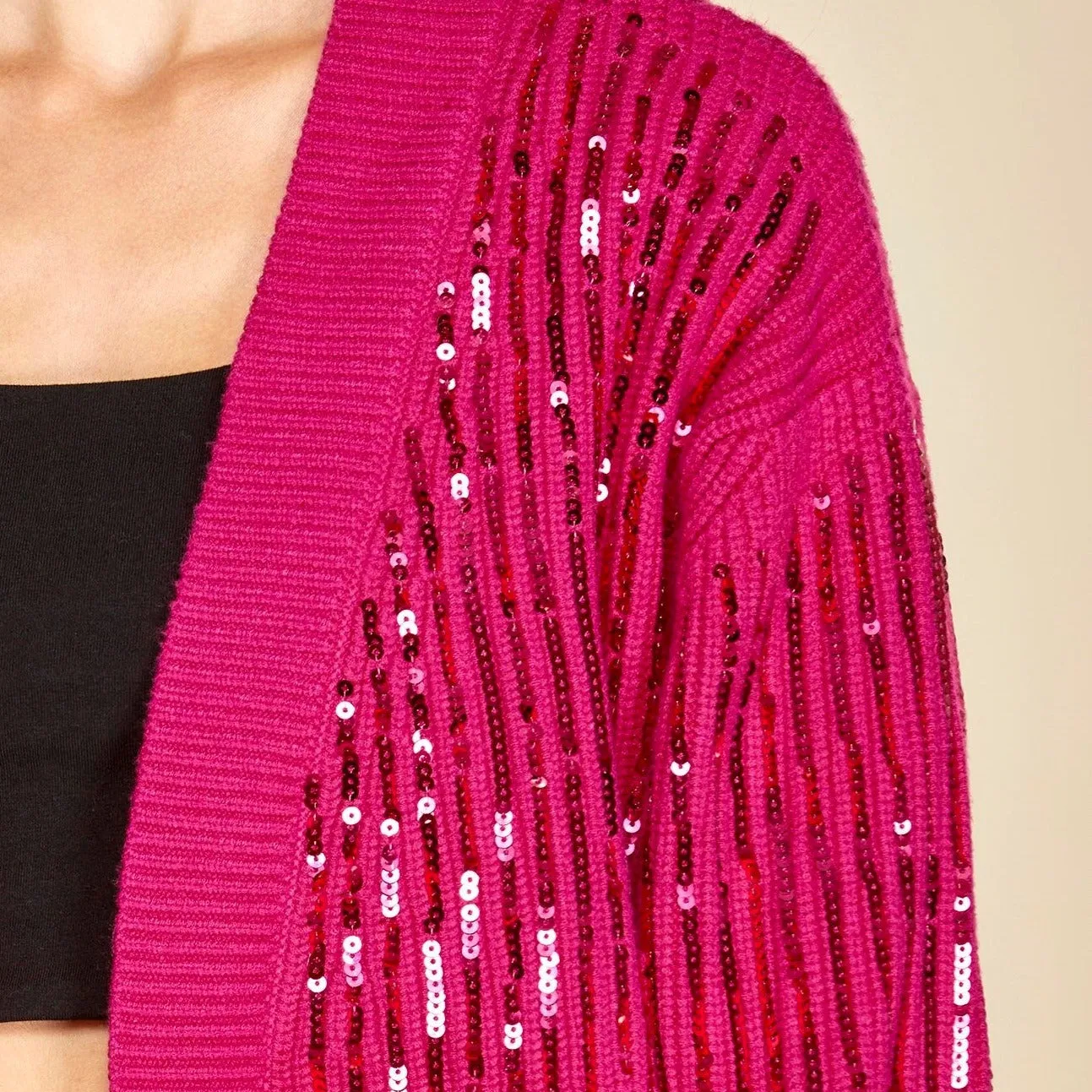 Party in Pink Sequin Detail Fuchsia Cardigan