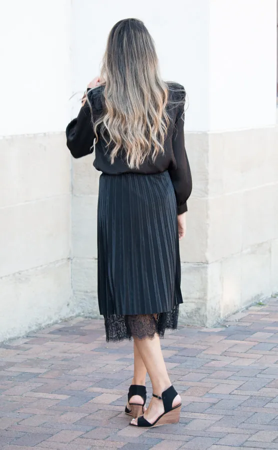 Pleated Lace & Chiffon Skirt