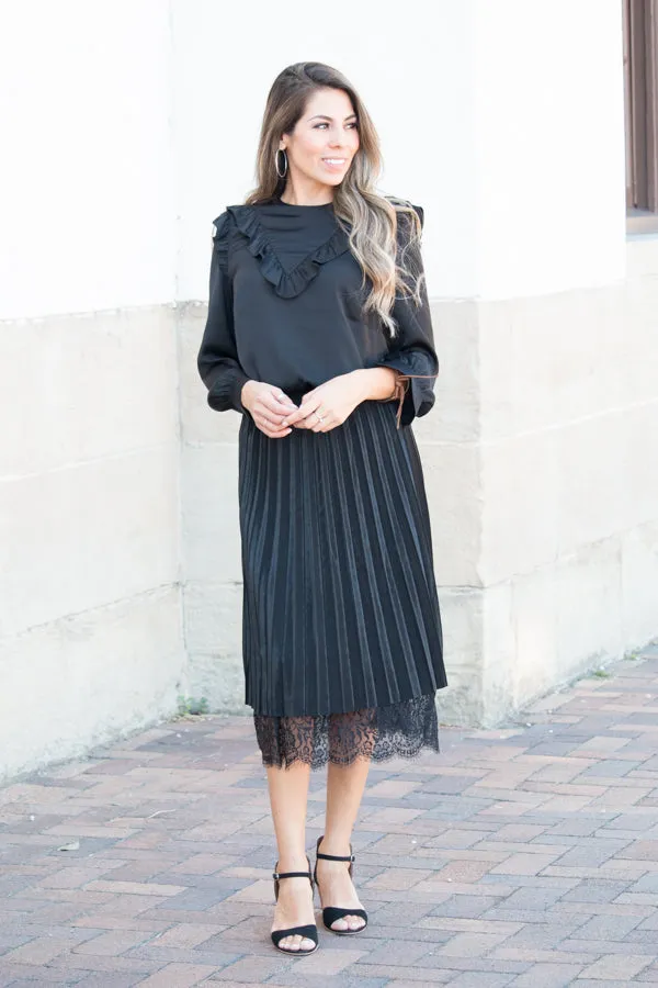 Pleated Lace & Chiffon Skirt